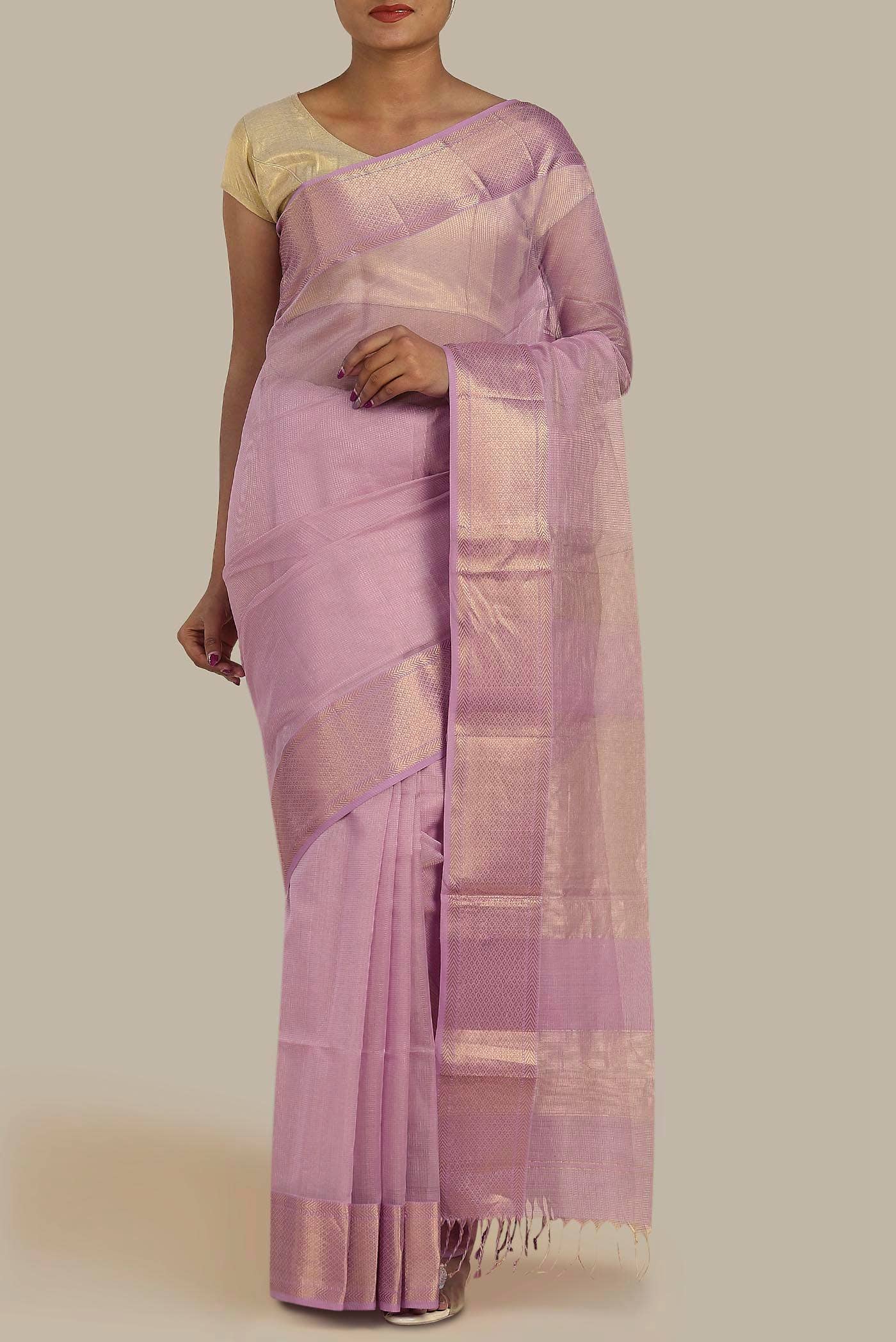 Lavender Maheshwari Silk Cotton Saree