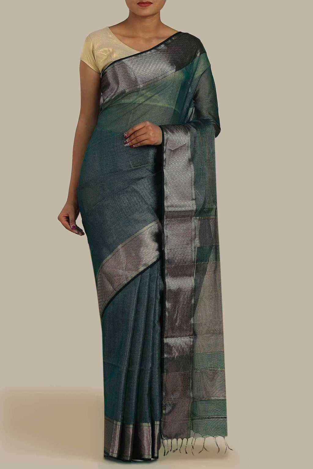 Blue Maheshwari Silk Cotton Saree