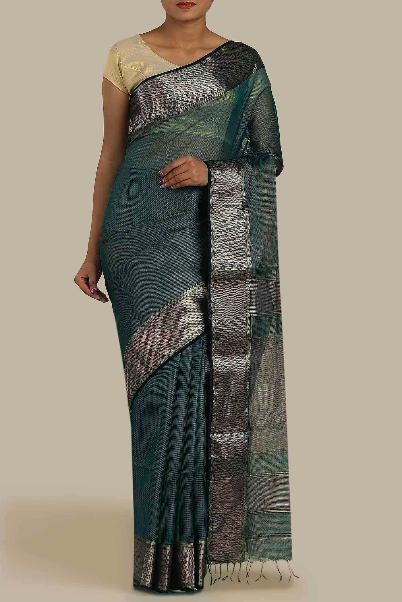 Blue Maheshwari Silk Cotton Saree
