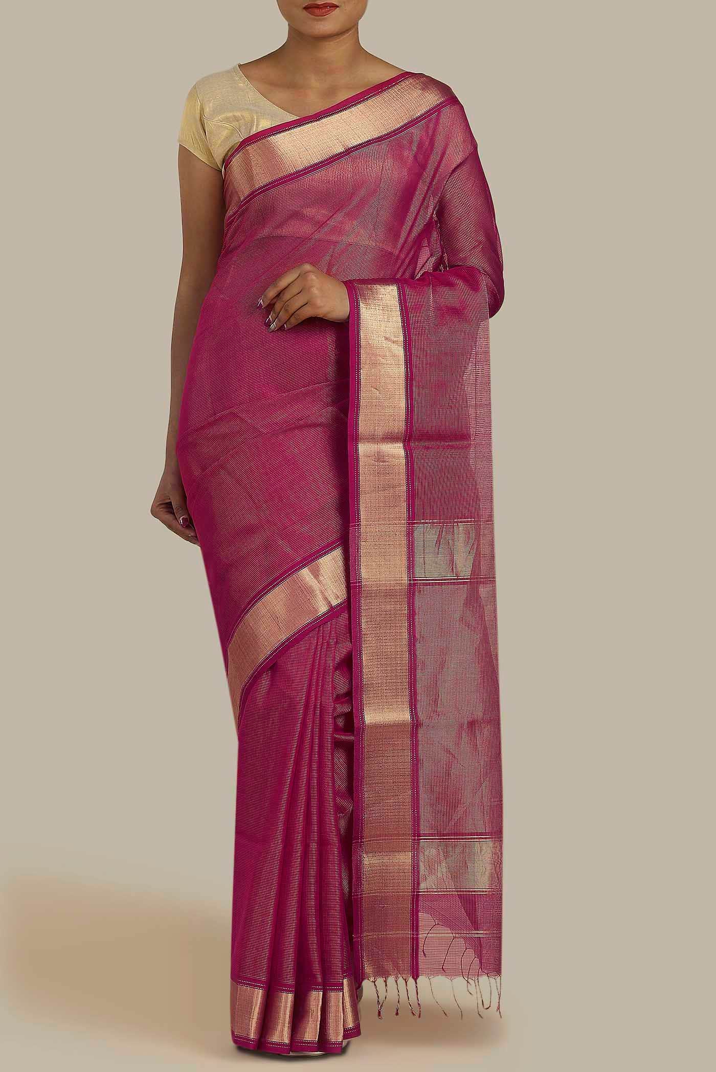 Pink Maheshwari Silk Cotton Saree