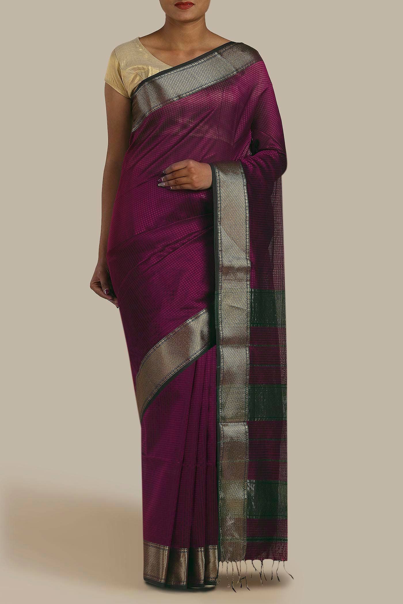 Purple Maheshwari Silk Cotton Saree