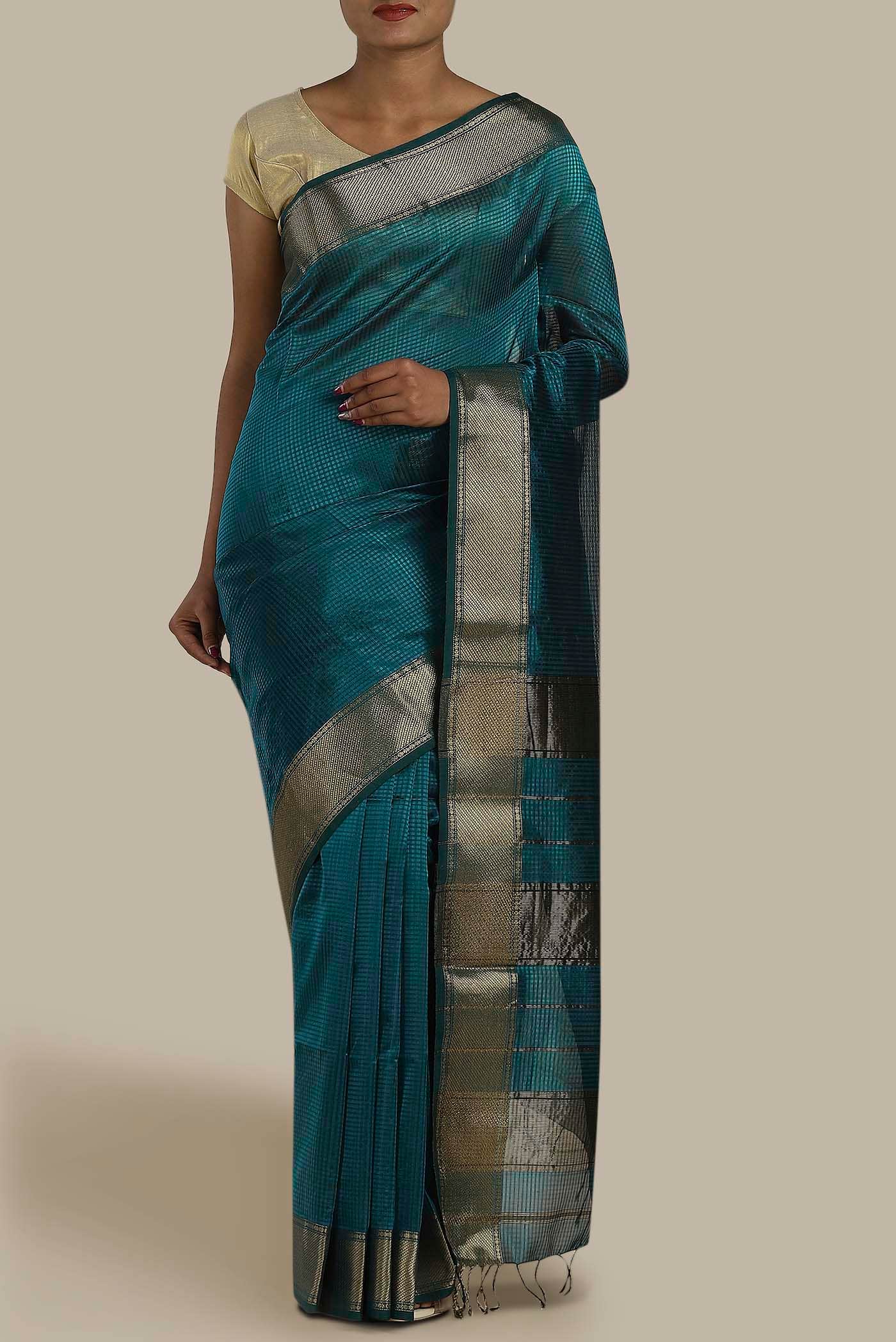 Blue Maheshwari Silk Cotton Saree