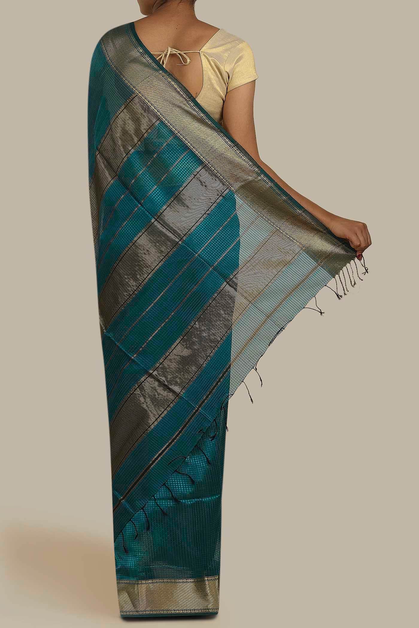 Blue Maheshwari Silk Cotton Saree