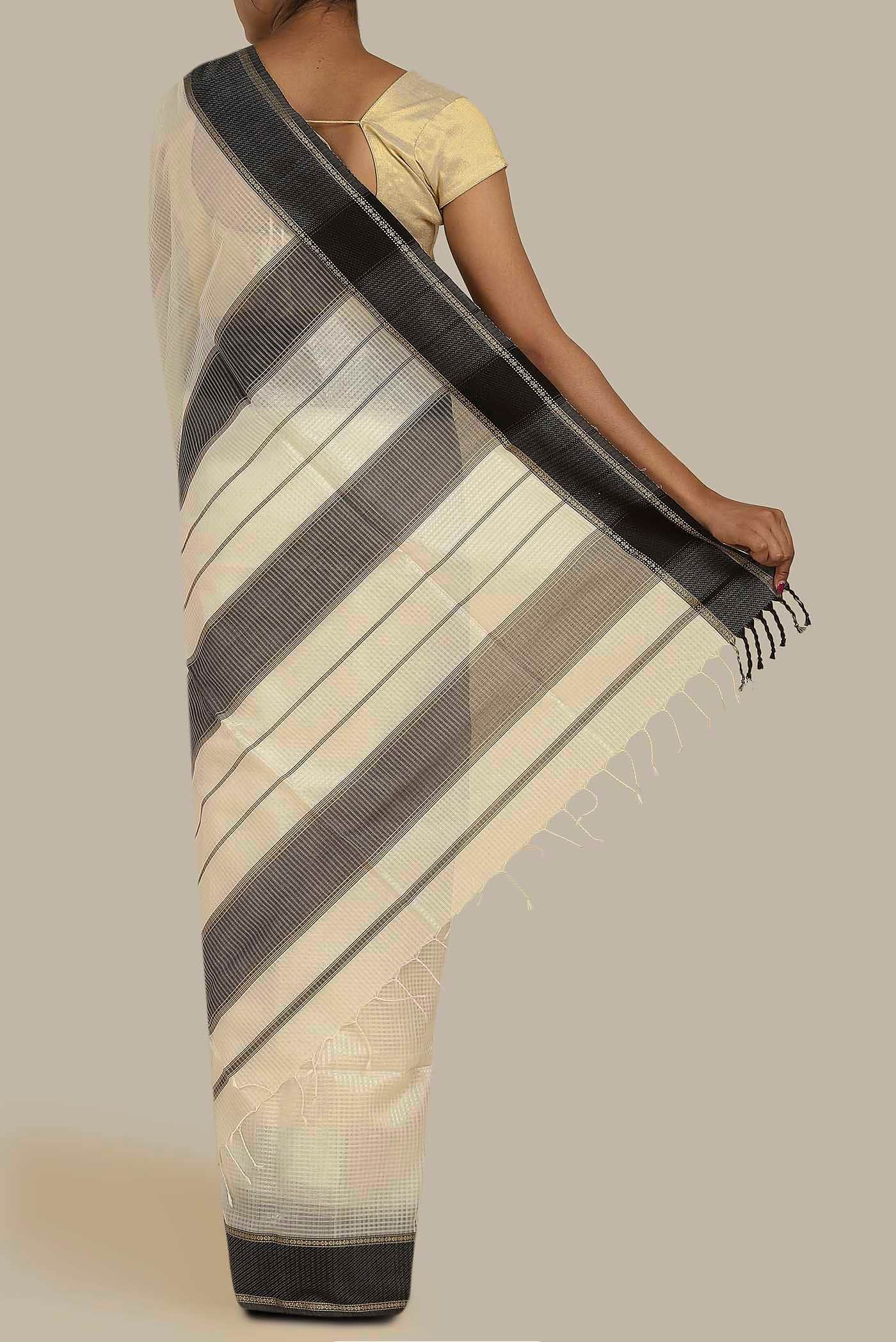 Cream Maheshwari Silk Cotton Saree