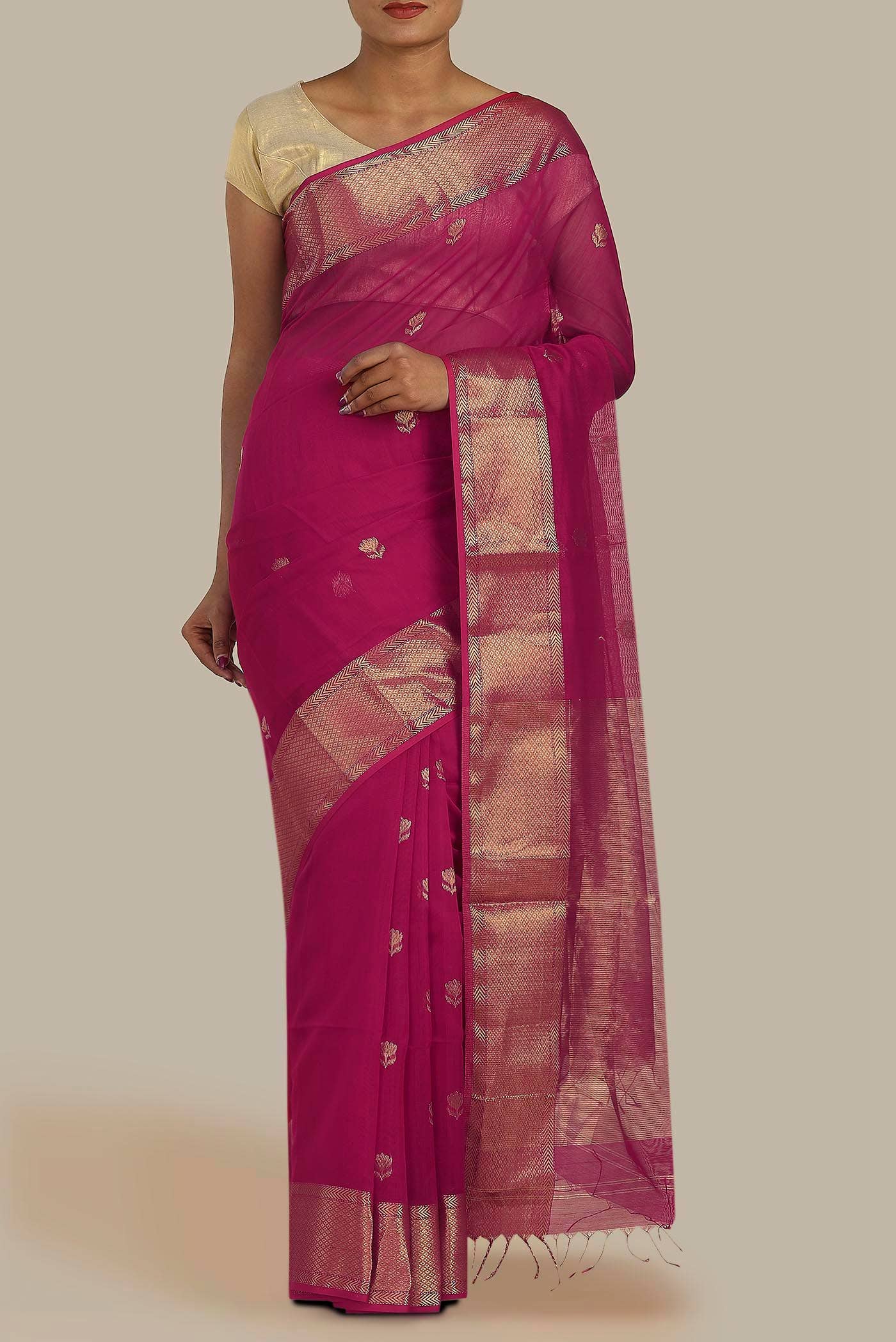 Pink Maheshwari Silk Cotton Saree