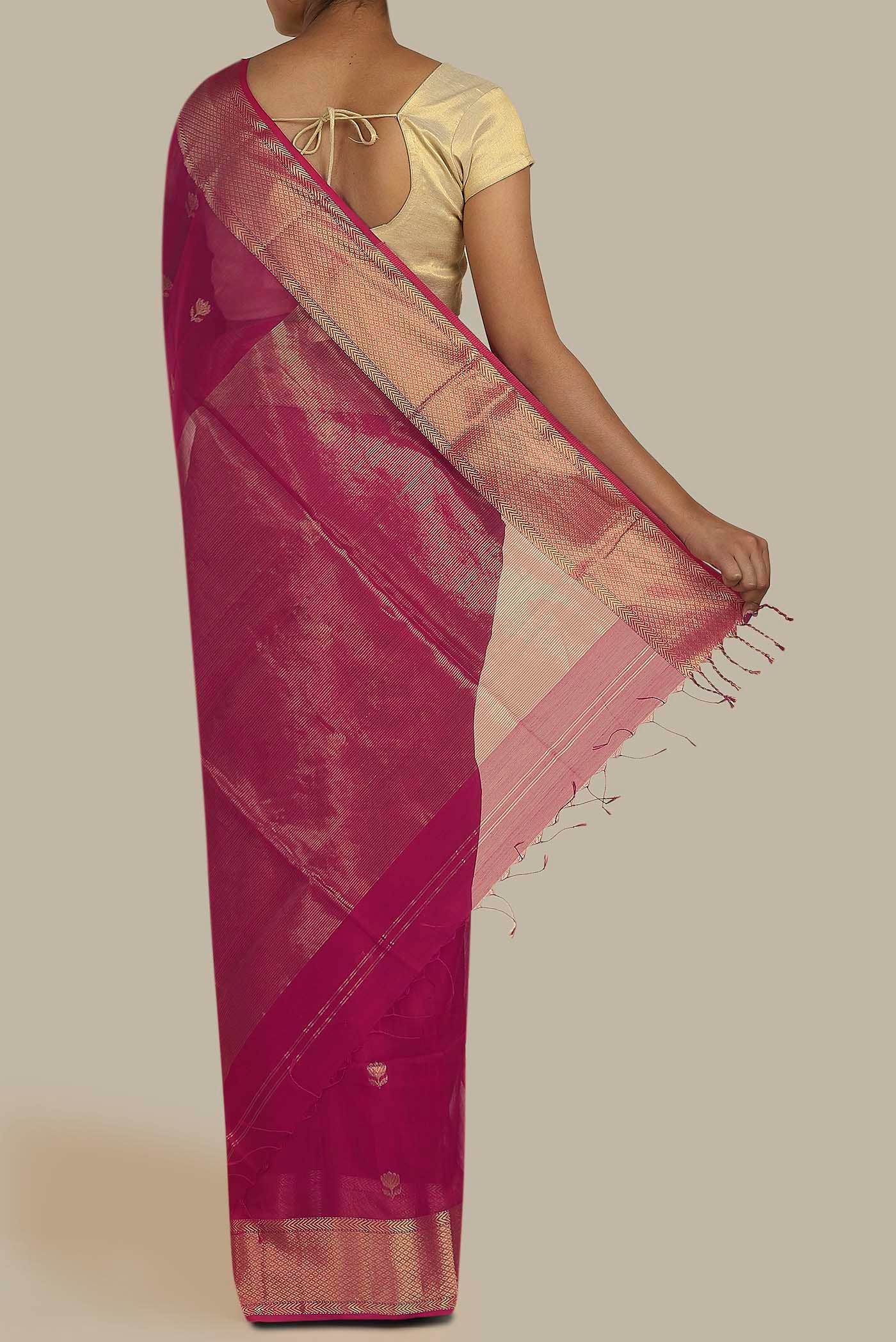 Pink Maheshwari Silk Cotton Saree