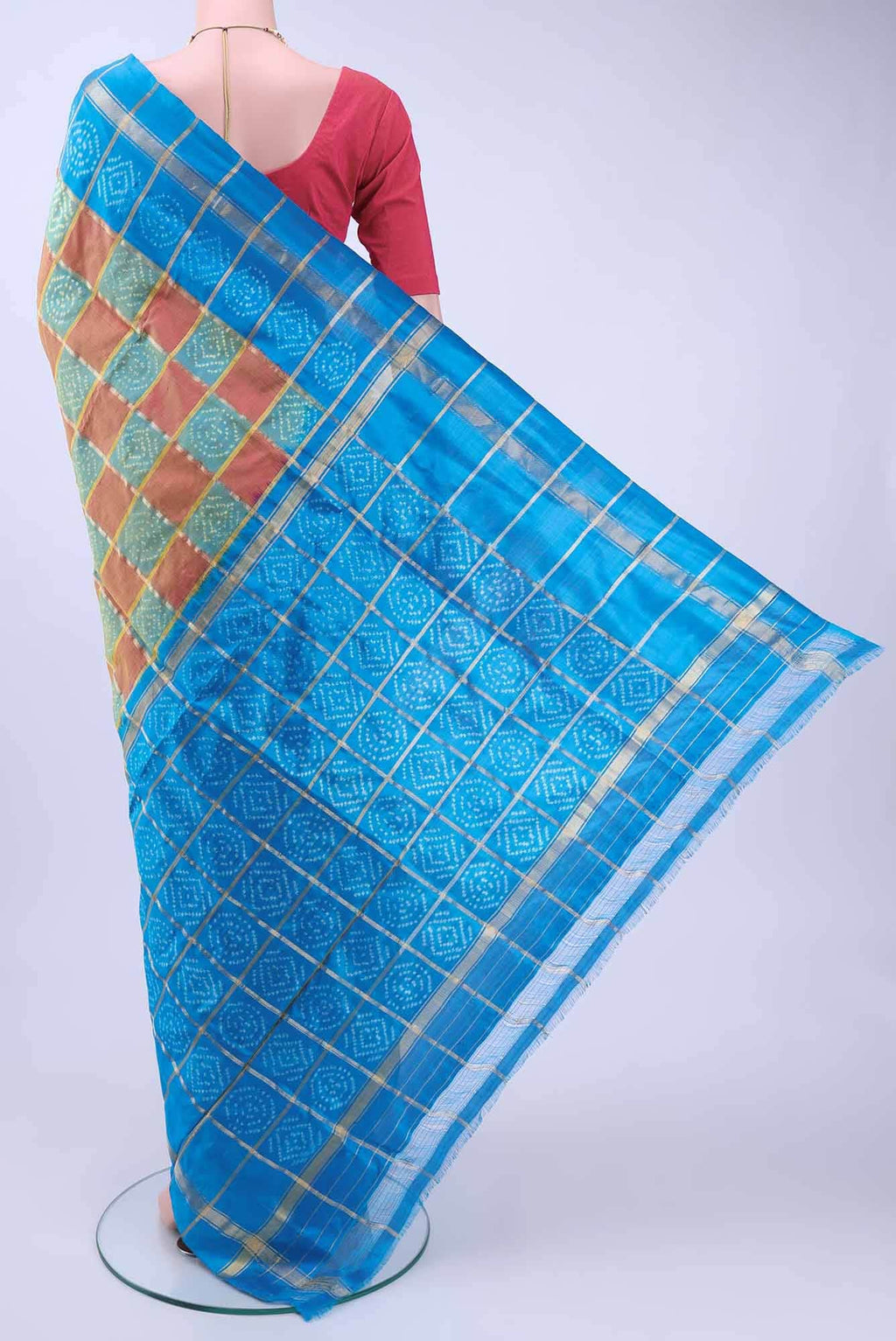 Brick Orange Pochampally Silk Saree