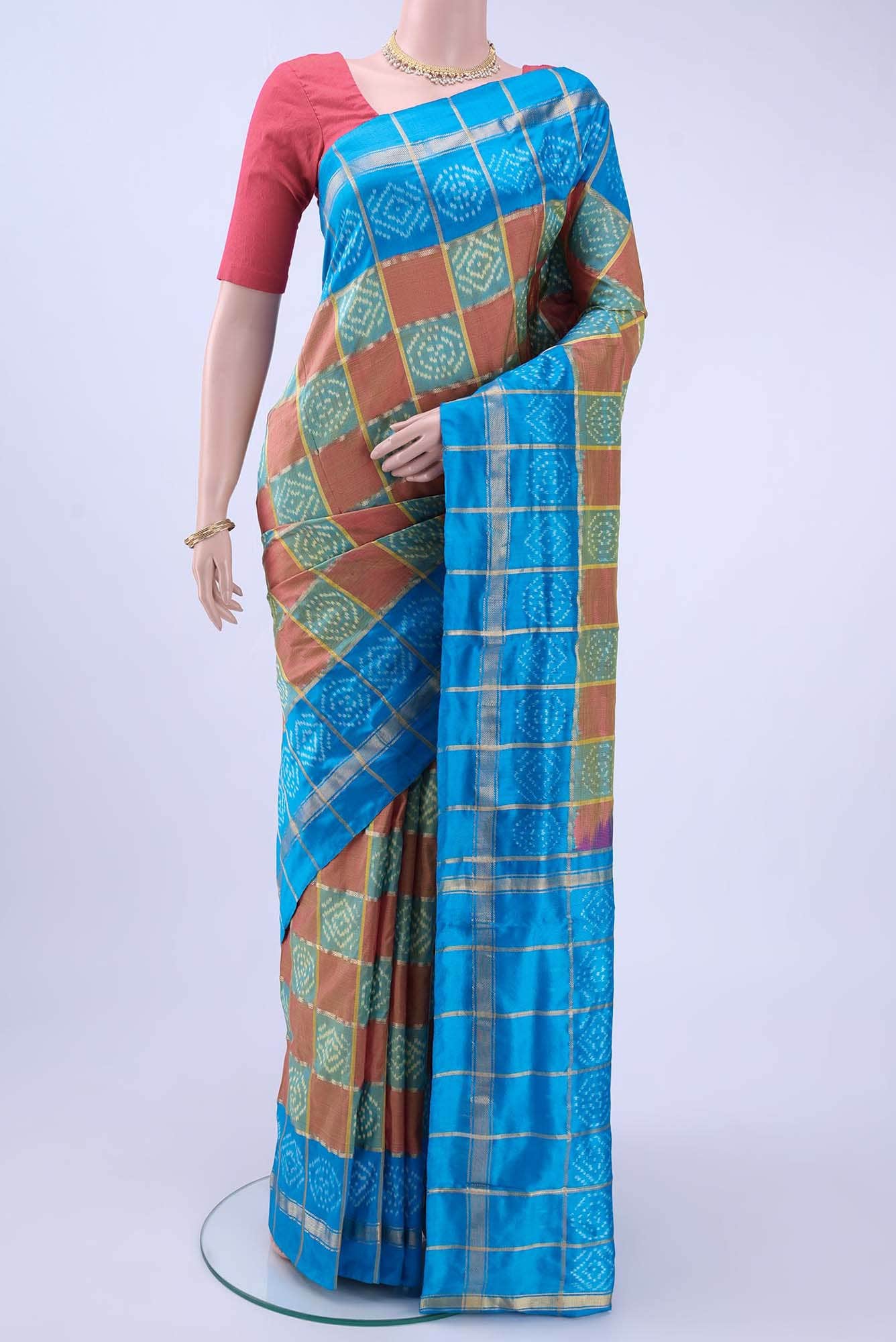 Brick Orange Pochampally Silk Saree
