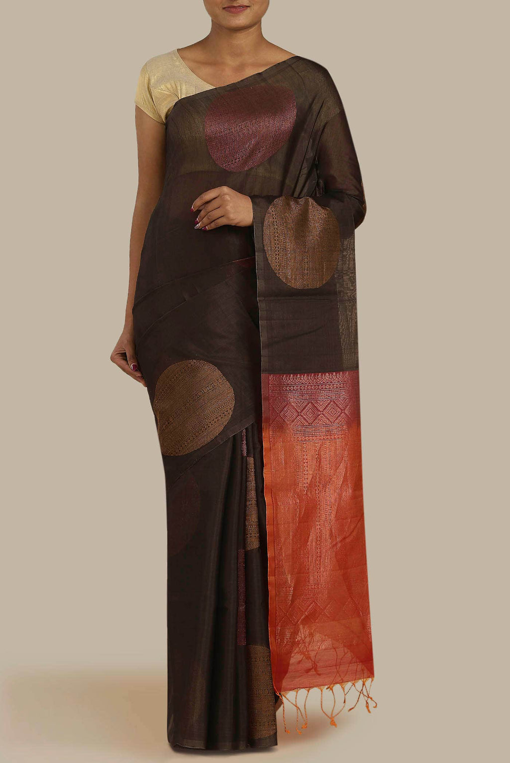 Brown Silk Cotton Saree