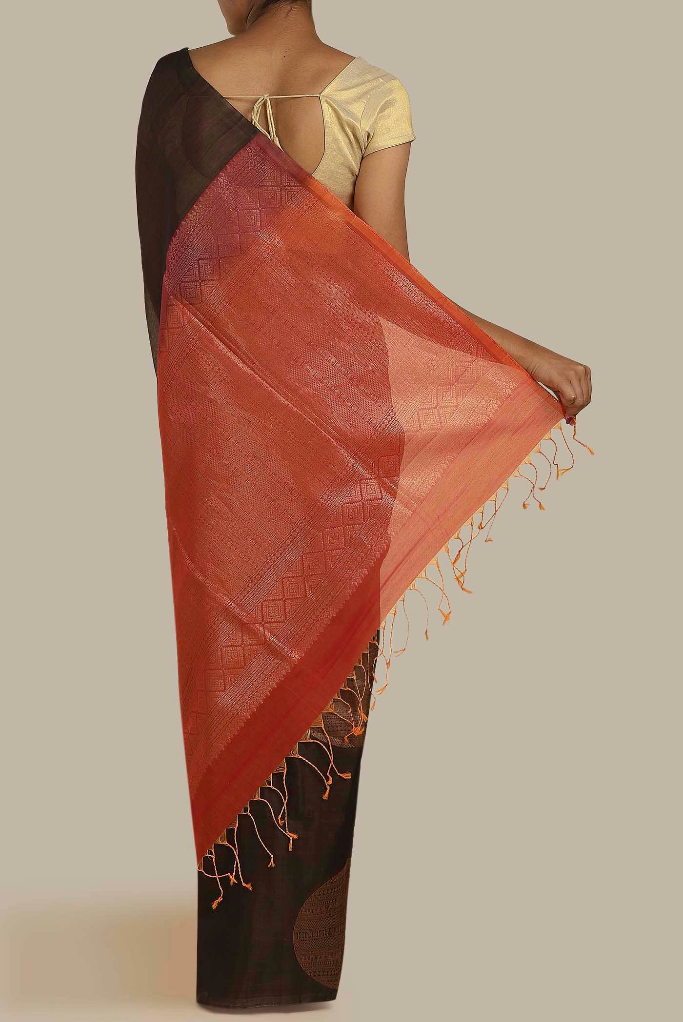 Brown Silk Cotton Saree