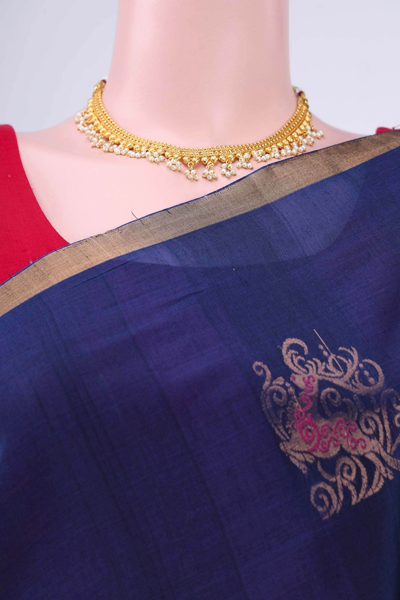 Navy Blue Kora Cotton Saree