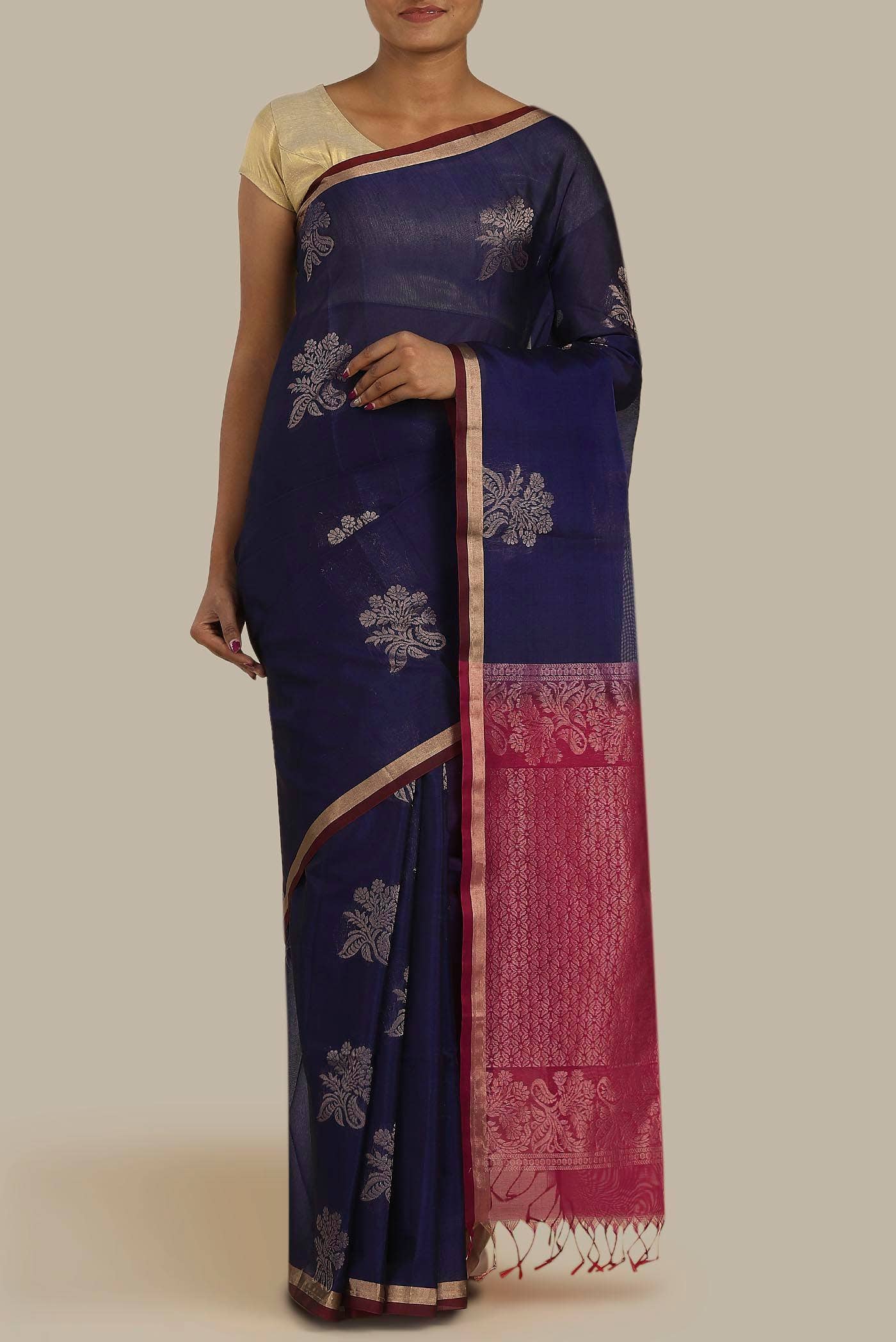 Navy Blue Silk Cotton Saree