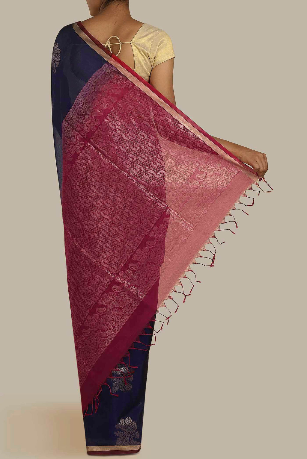 Navy Blue Silk Cotton Saree