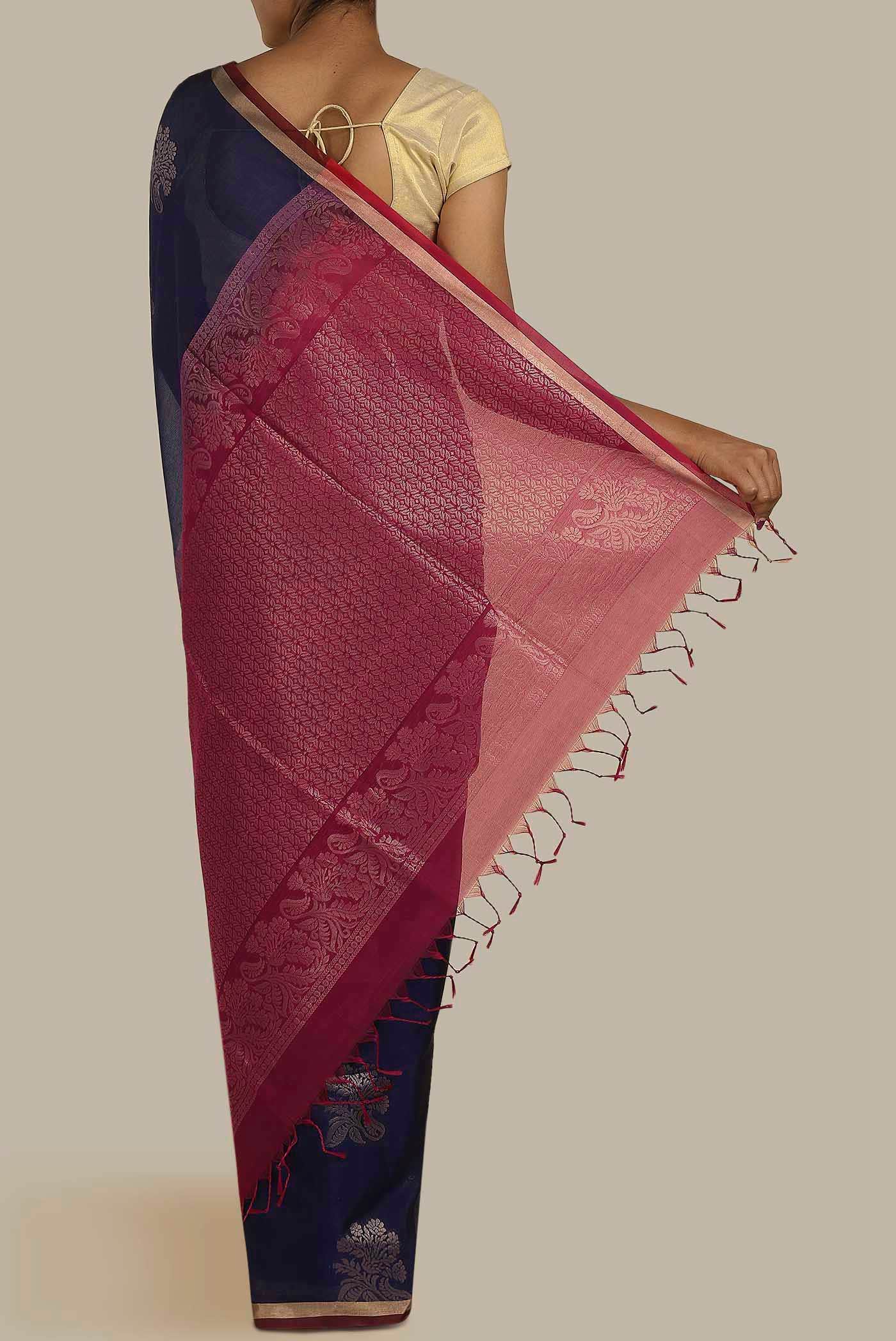 Navy Blue Silk Cotton Saree