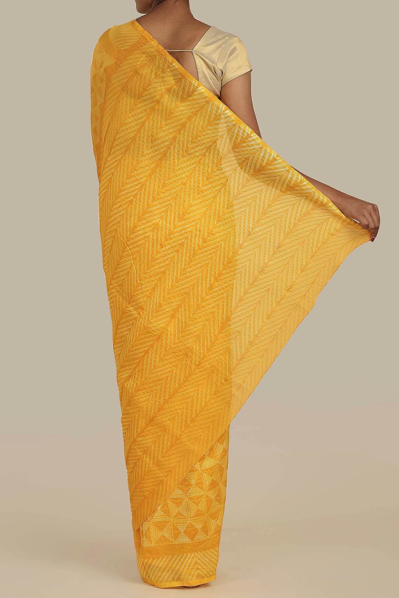 Yellow Maheshwari Silk Cotton Saree