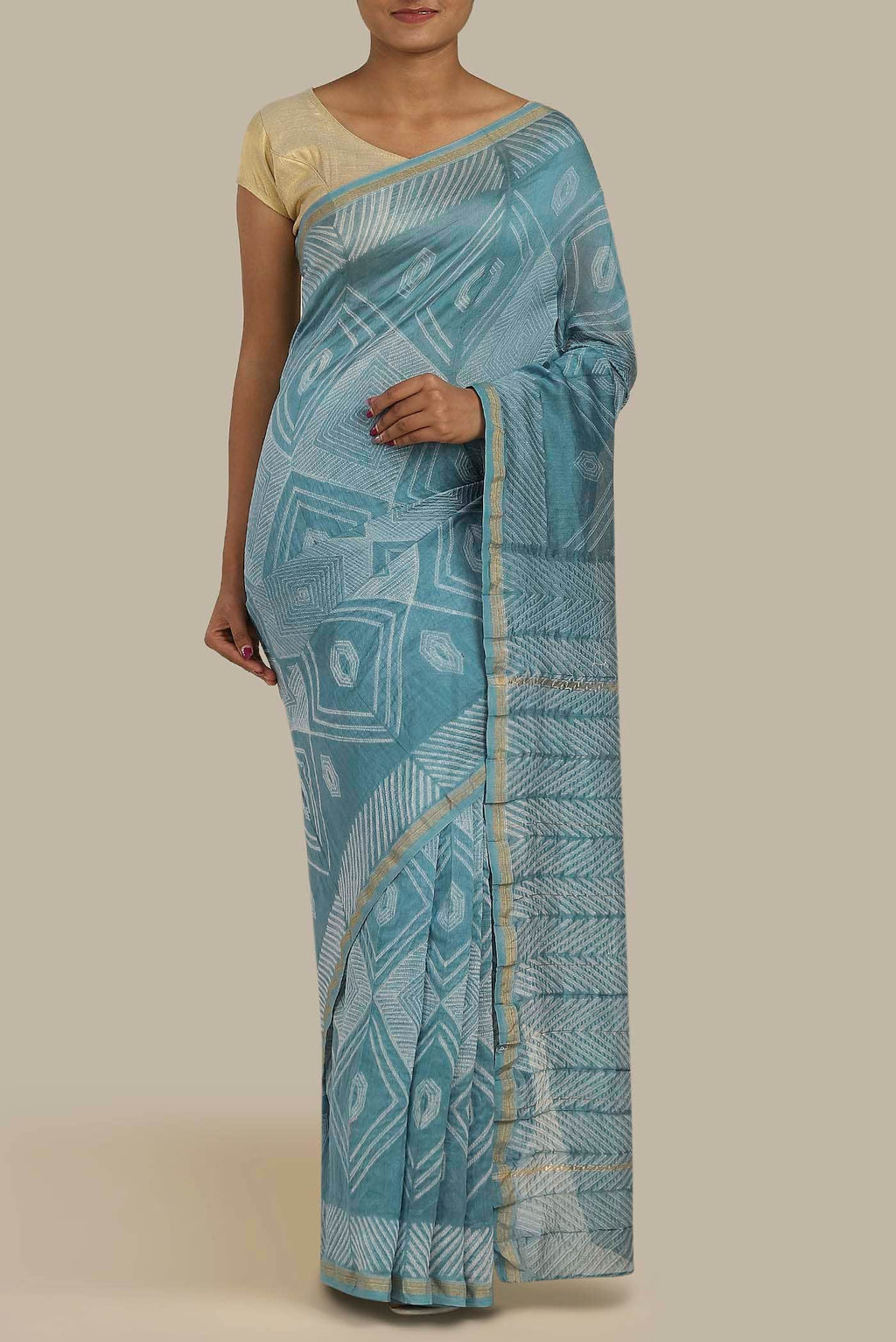 Blue Chanderi Silk Cotton Saree