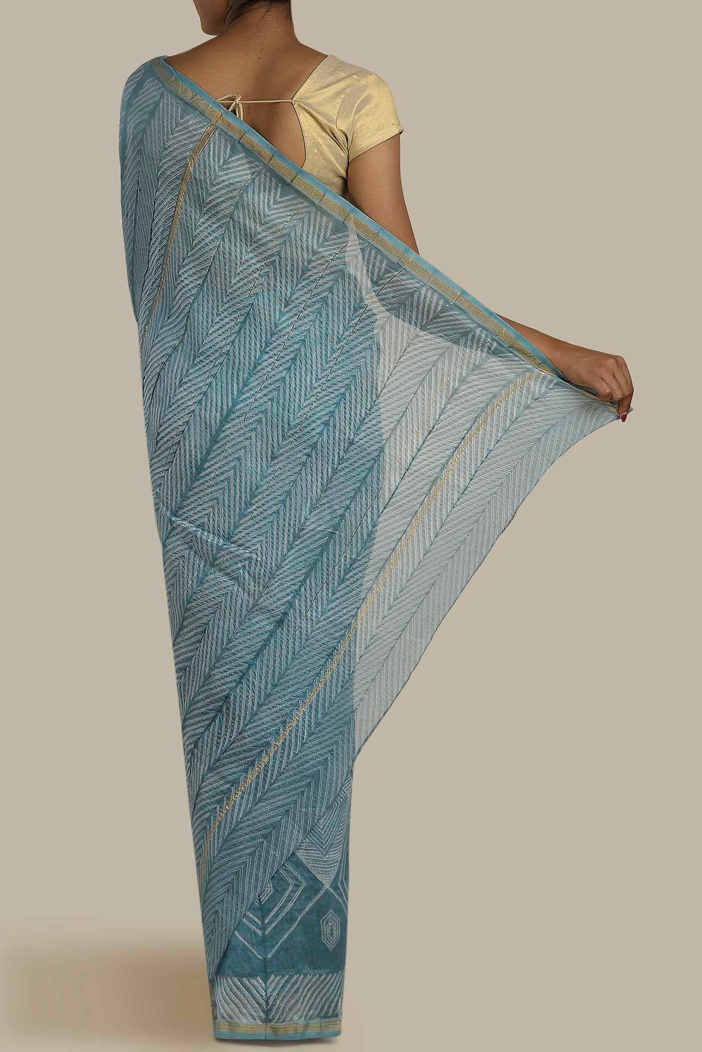 Blue Chanderi Silk Cotton Saree