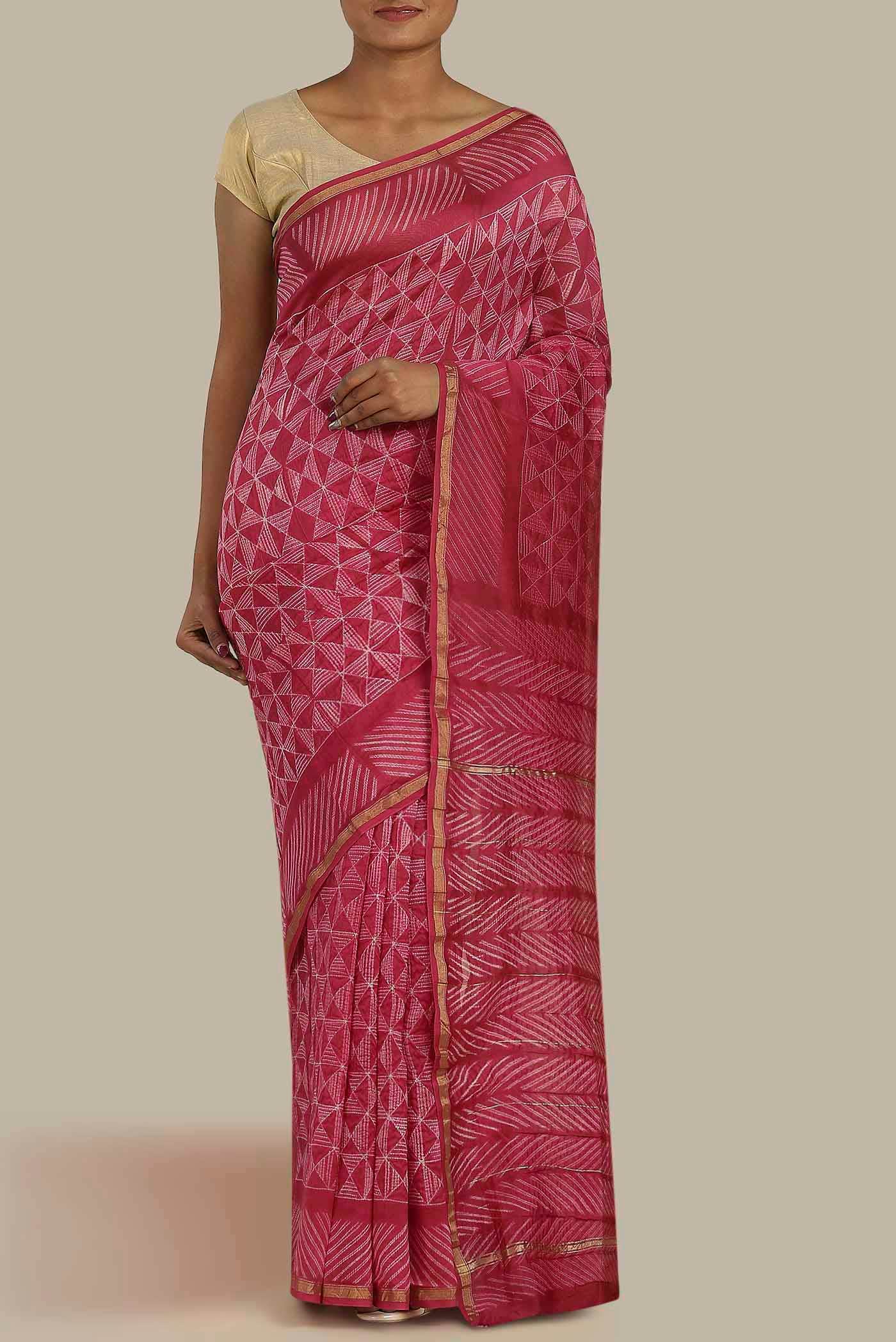 Pink Chanderi Silk Cotton Saree