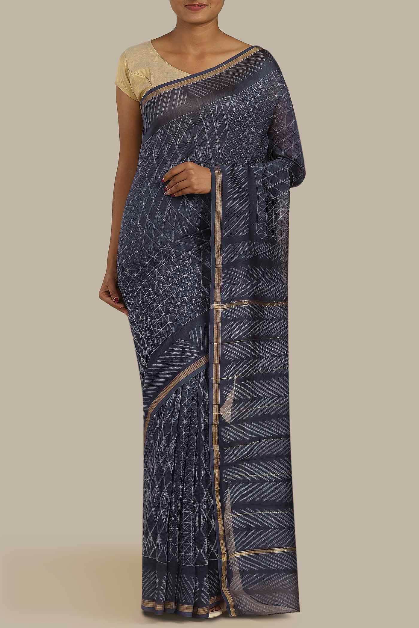 Blue Chanderi Silk Cotton Saree