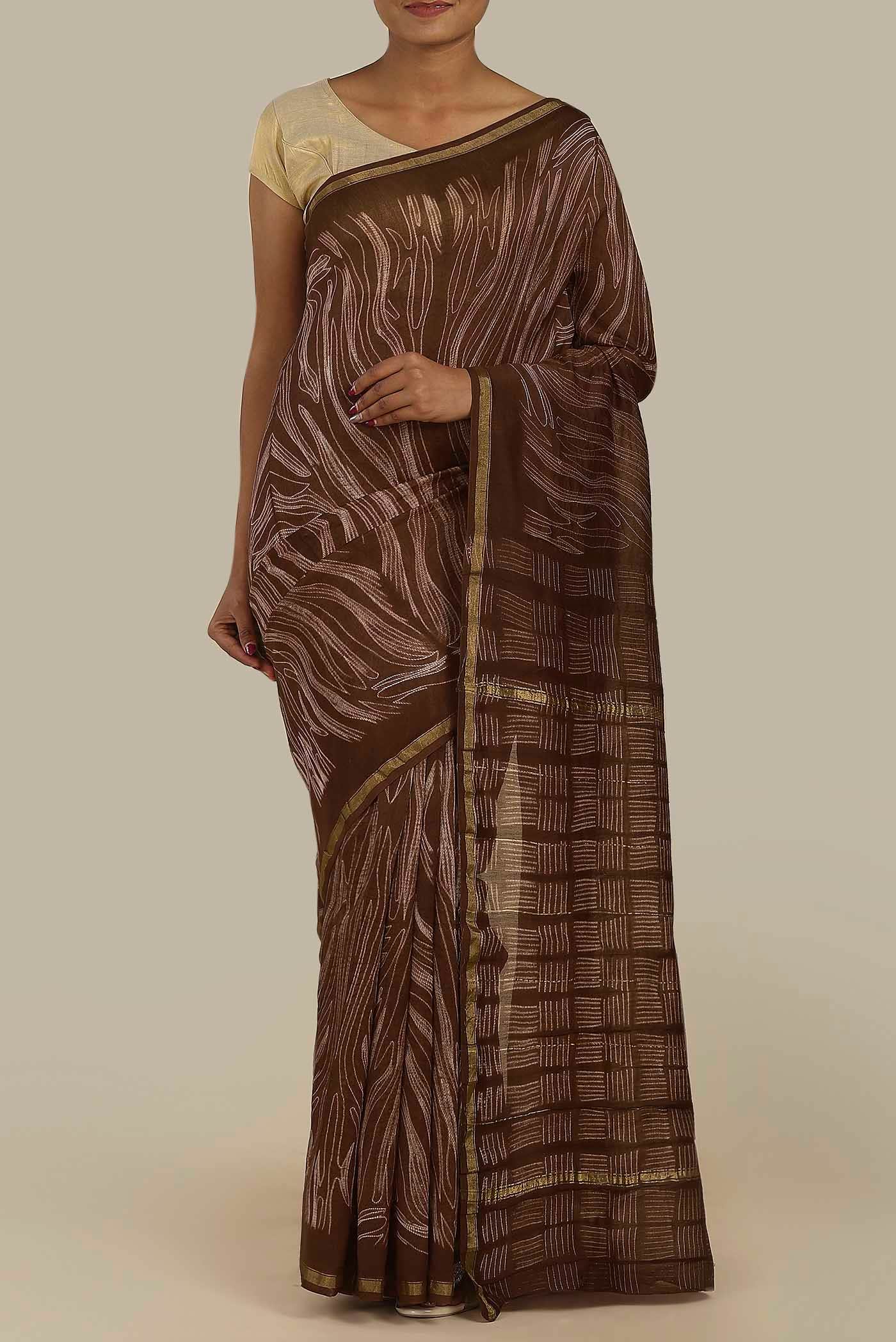 Brown Chanderi Silk Cotton Saree