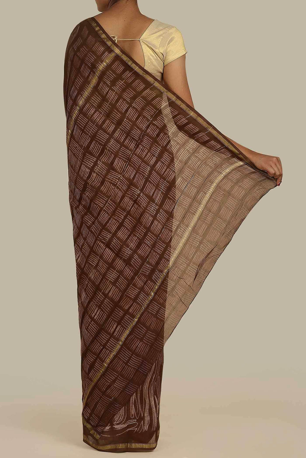 Brown Chanderi Silk Cotton Saree