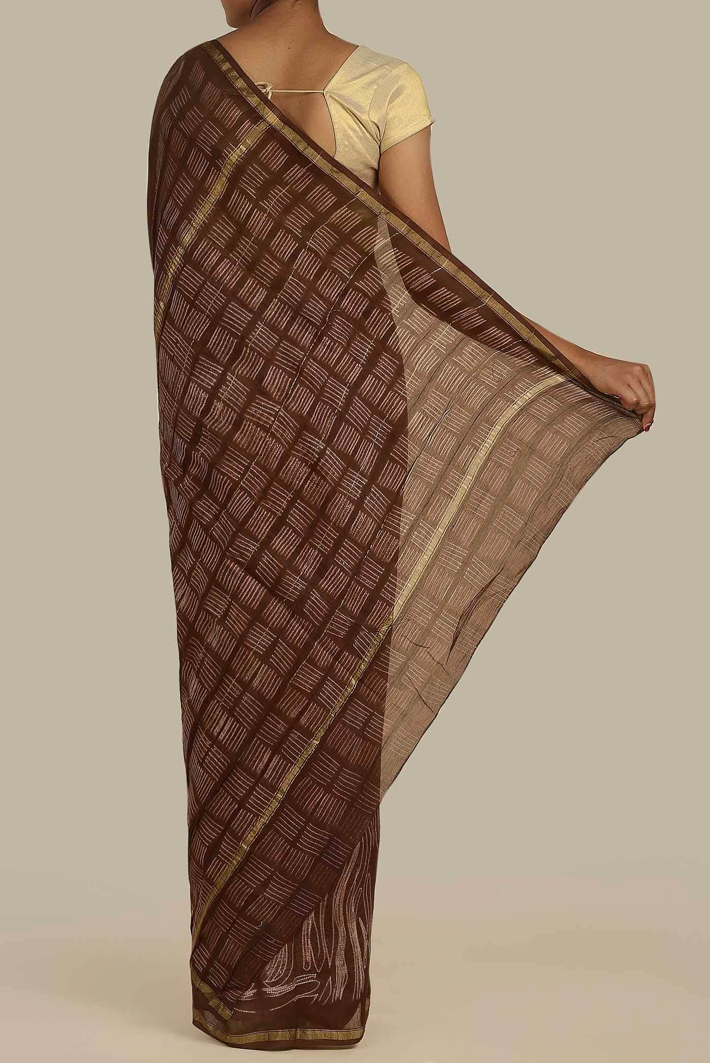 Brown Chanderi Silk Cotton Saree