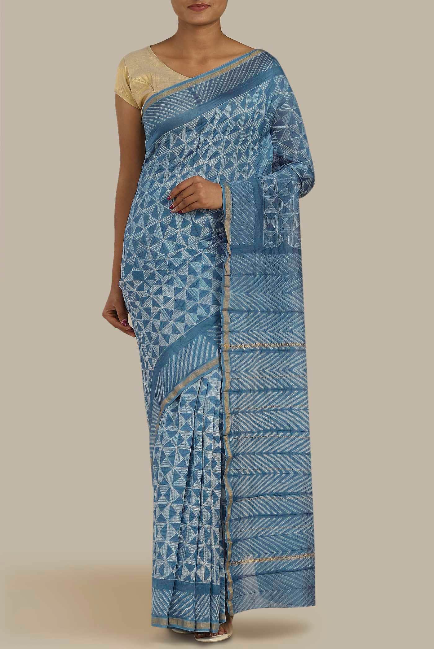 Blue Chanderi Silk Cotton Saree