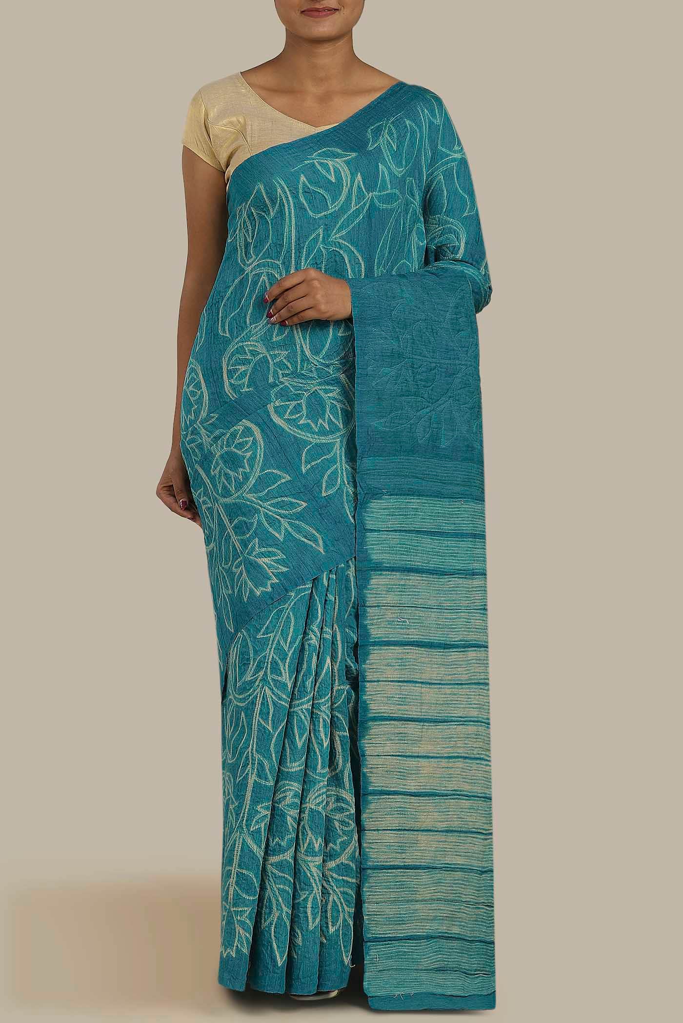Blue Tussar Silk Saree