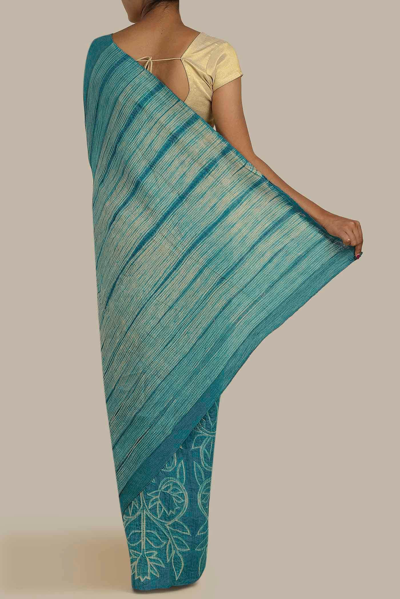 Blue Tussar Silk Saree