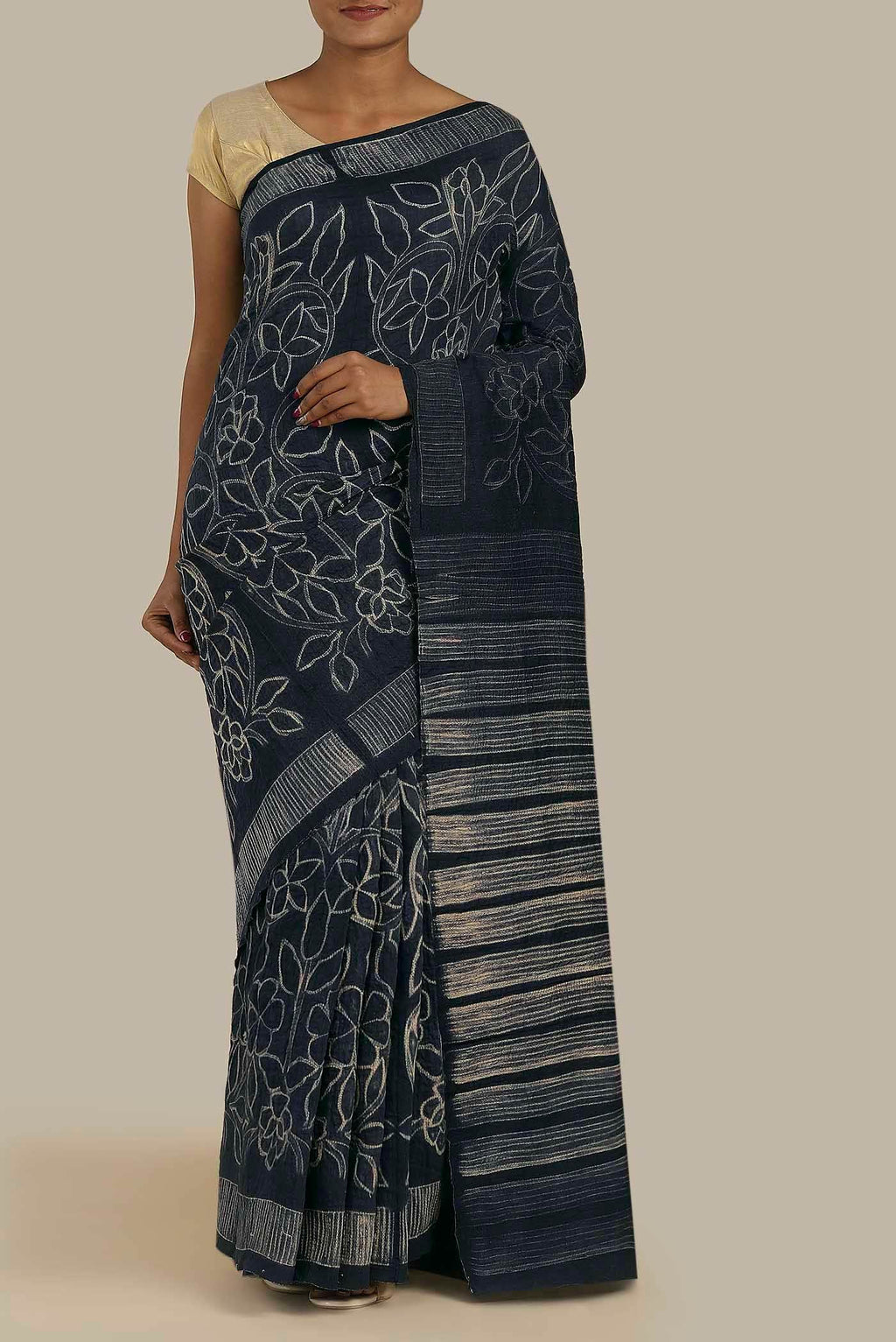 Black Tussar Silk Saree
