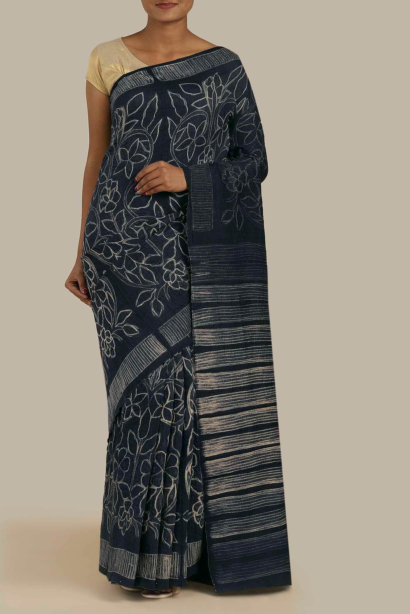 Black Tussar Silk Saree