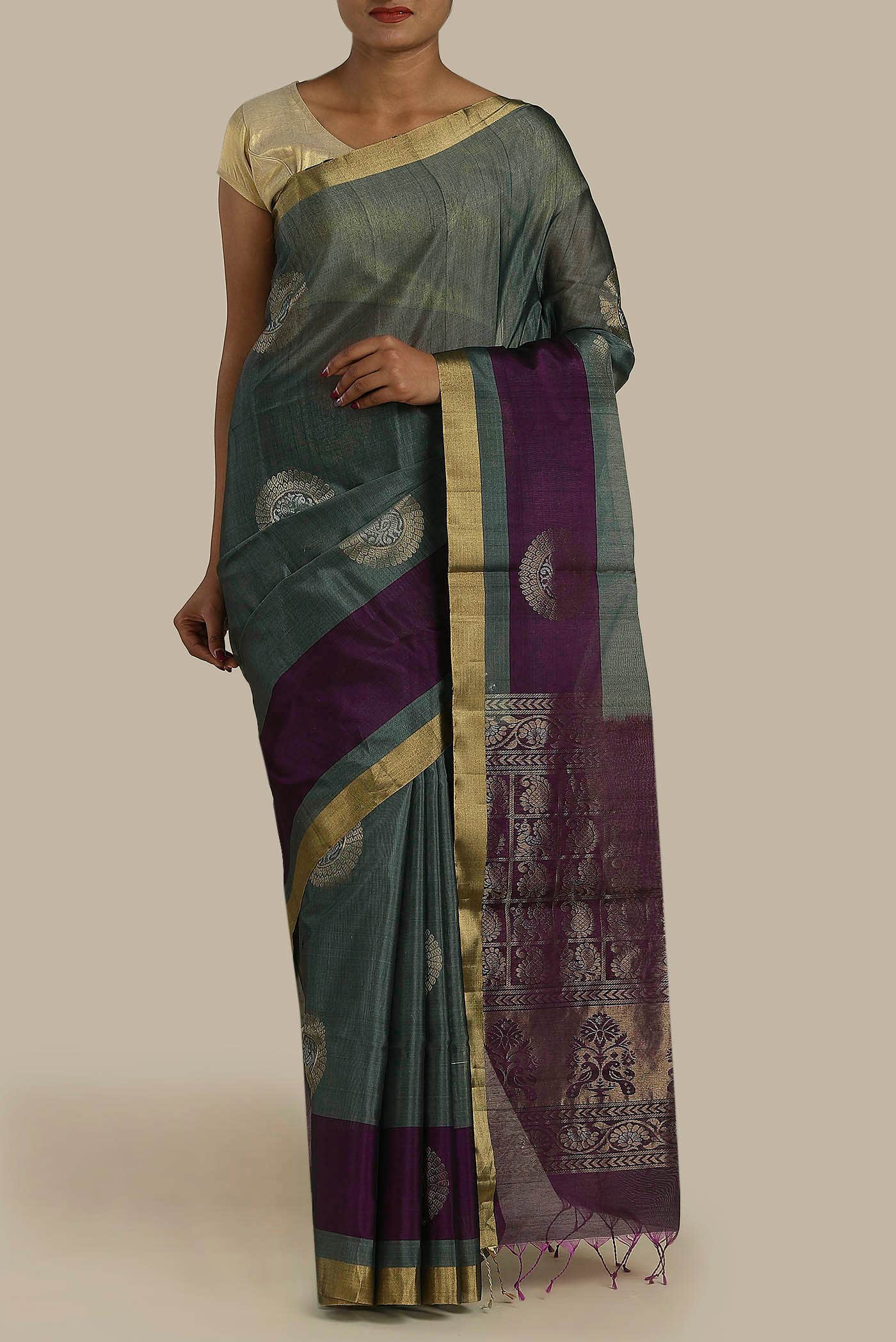 Grey Silk Cotton Saree