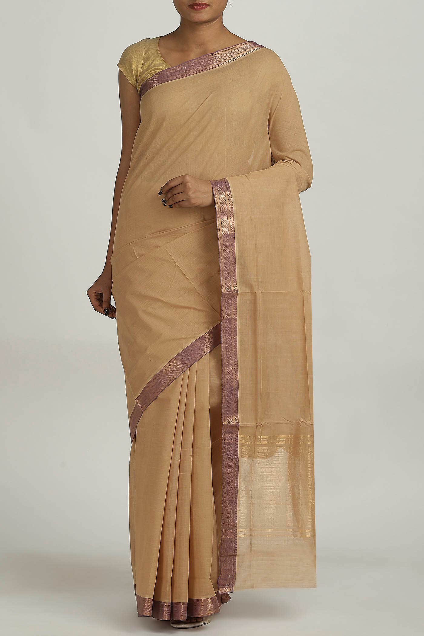 Beige Mangalagiri Cotton Saree