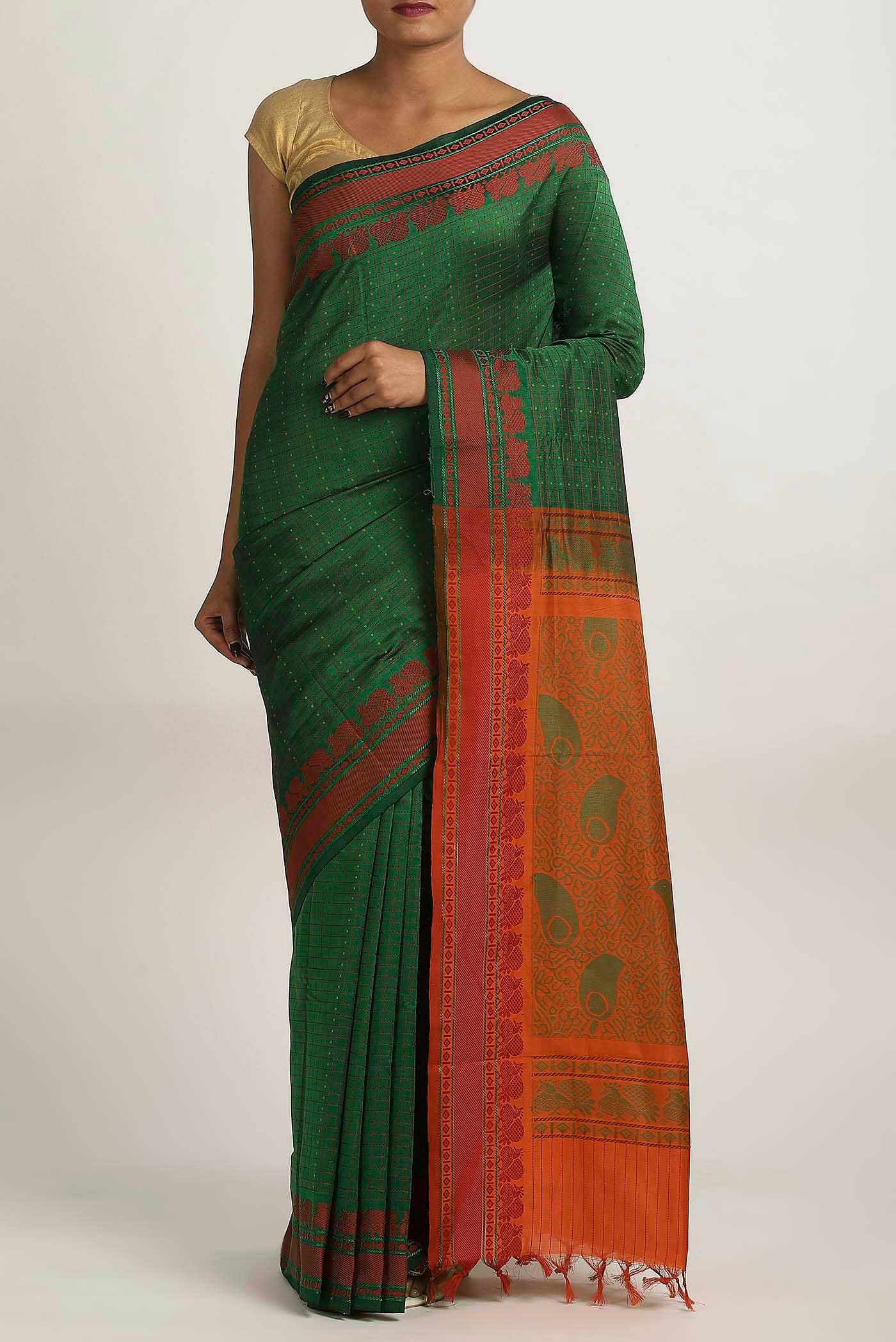 Green Blended Cotton Saree