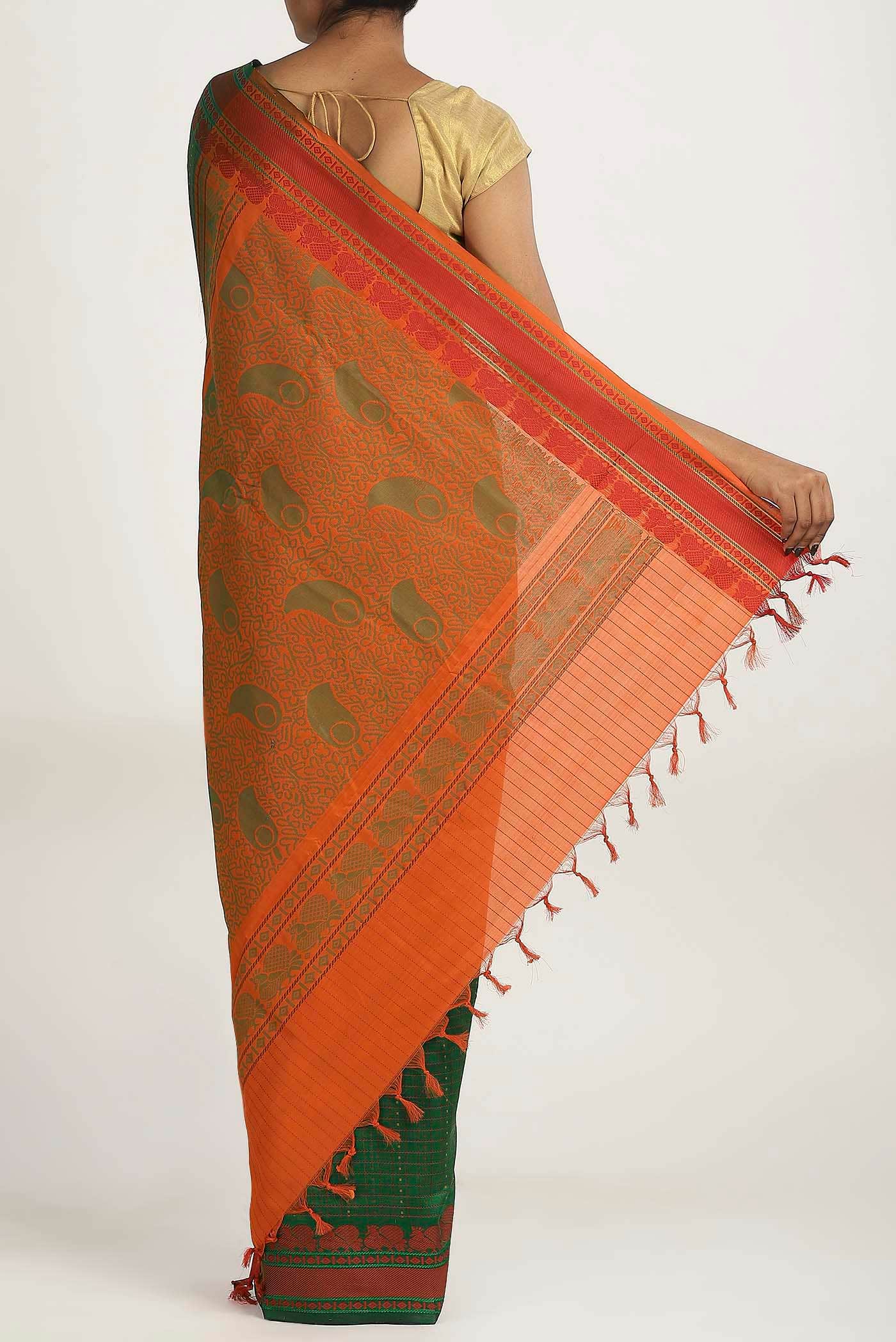 Green Blended Cotton Saree