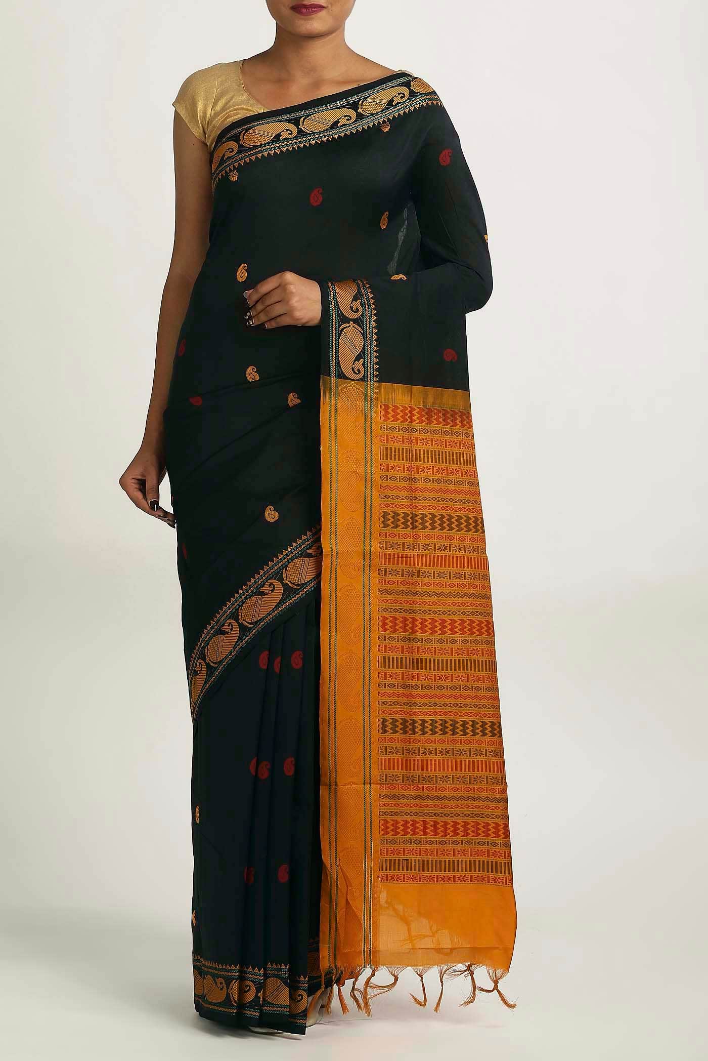 Black Blended Cotton Saree