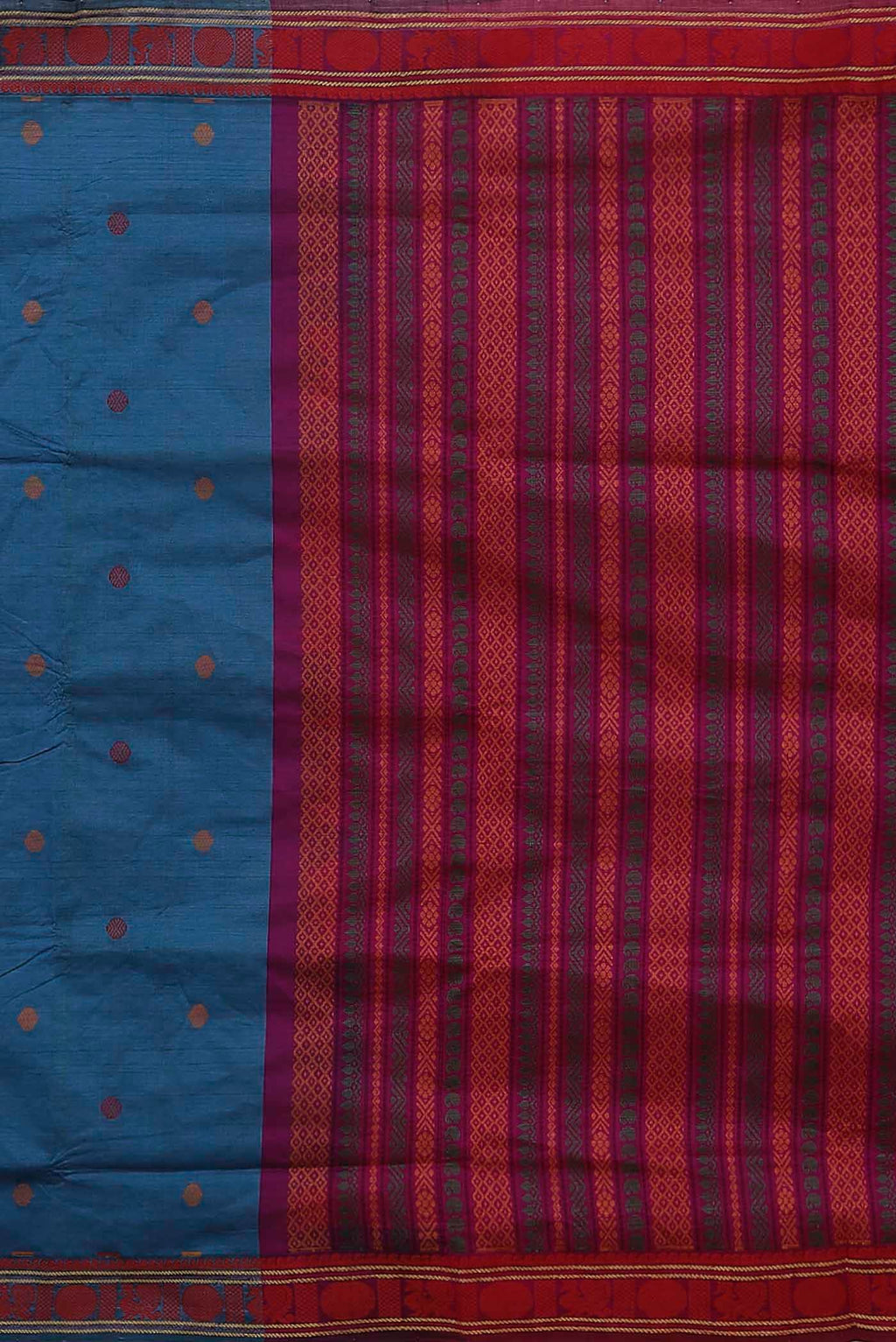 Blue Blended Cotton Saree