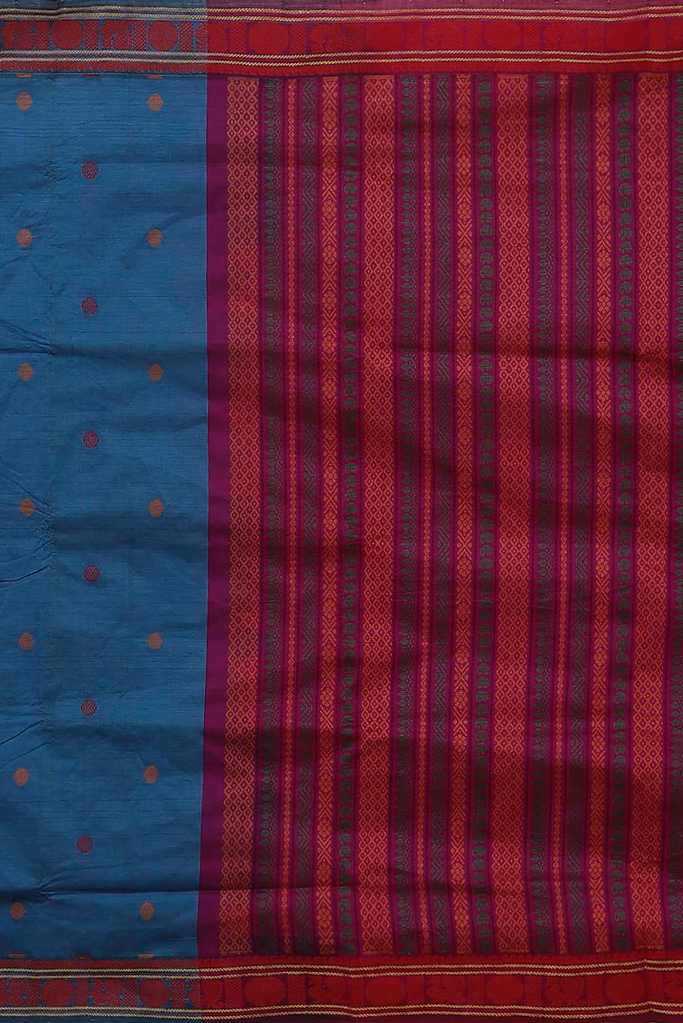 Blue Blended Cotton Saree