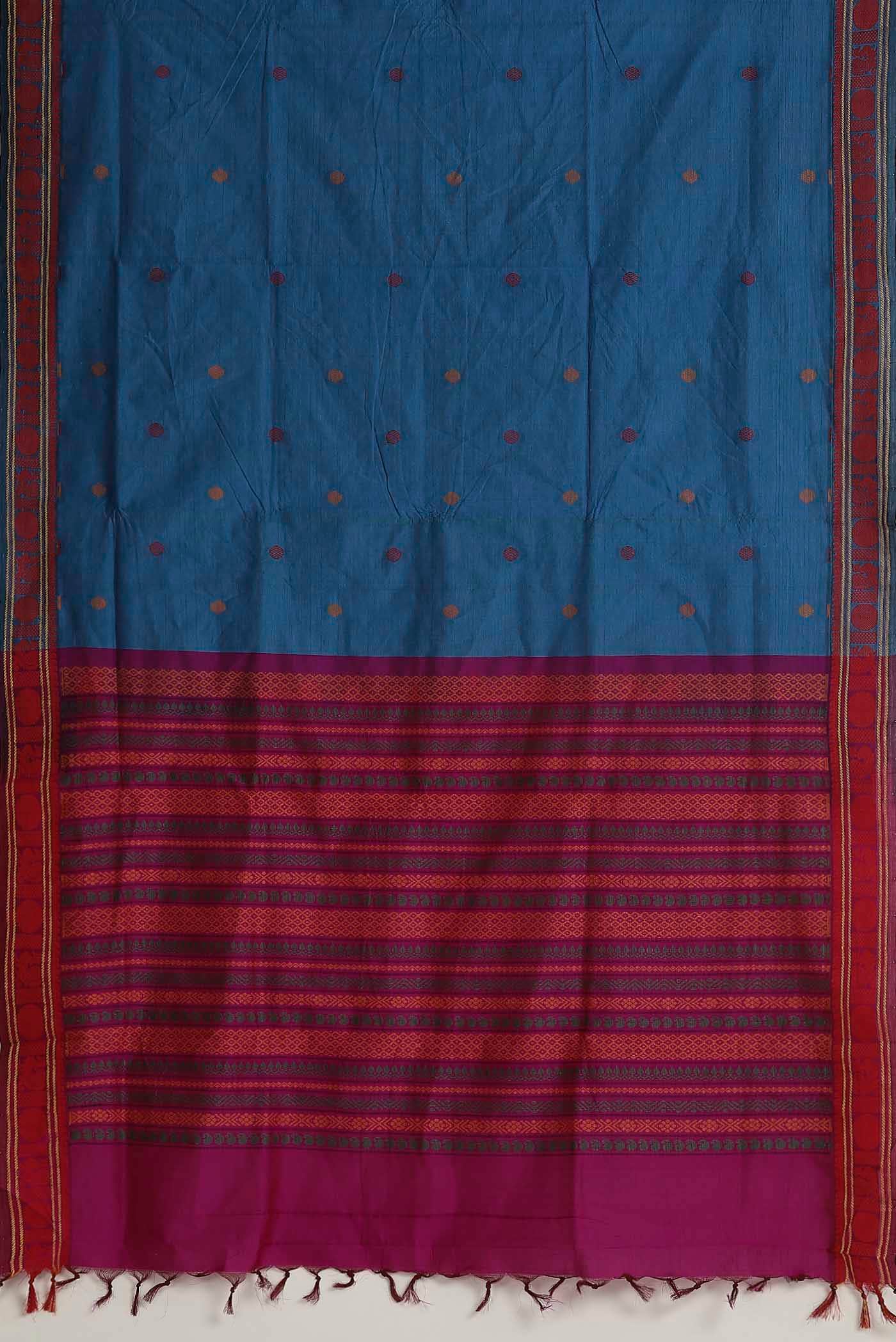 Blue Blended Cotton Saree