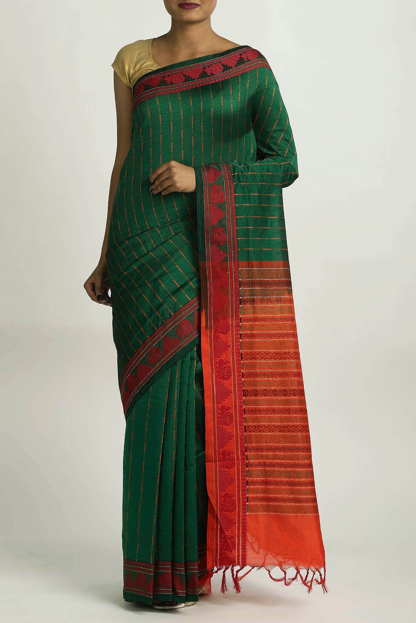 Green Blended Cotton Saree