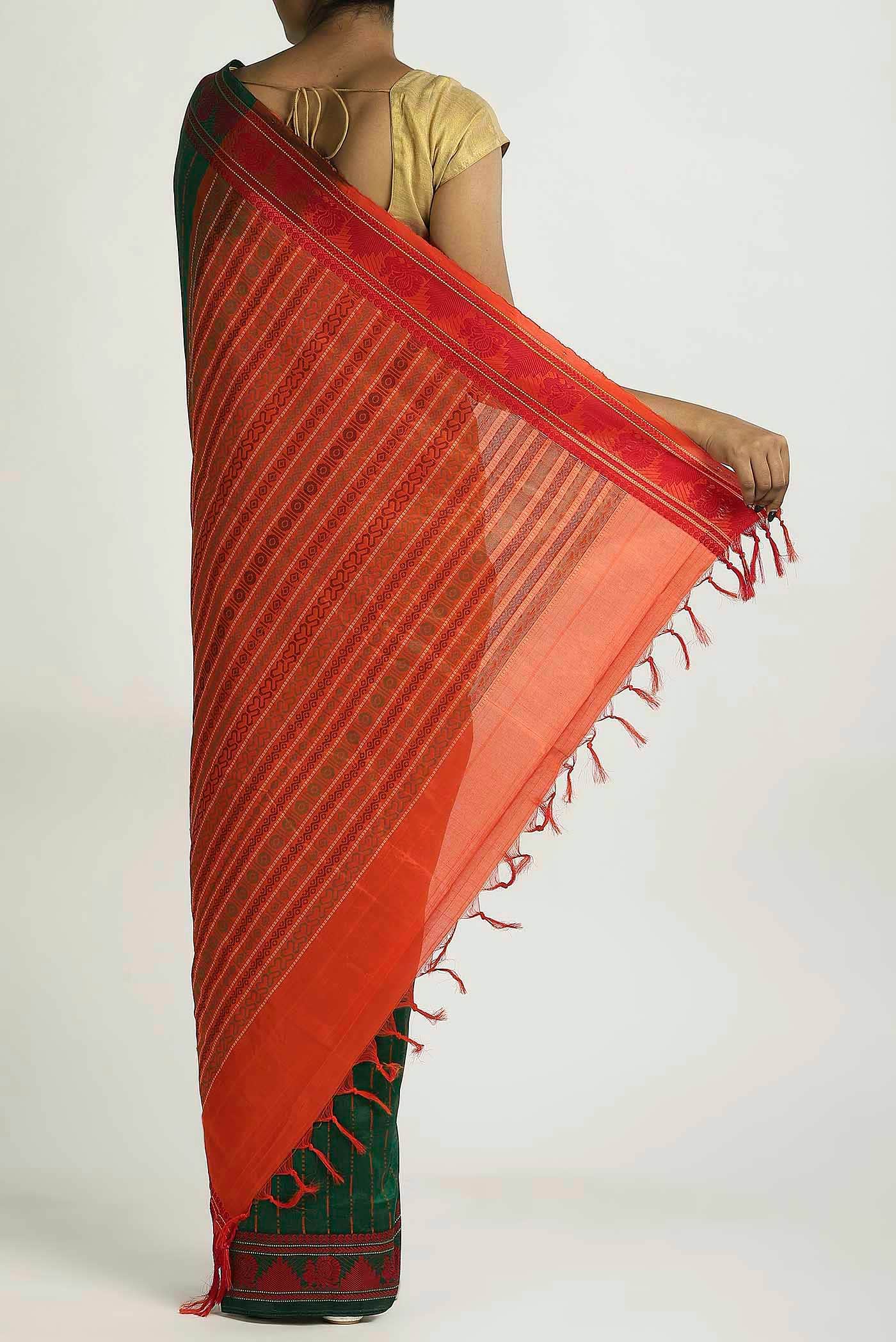 Green Blended Cotton Saree