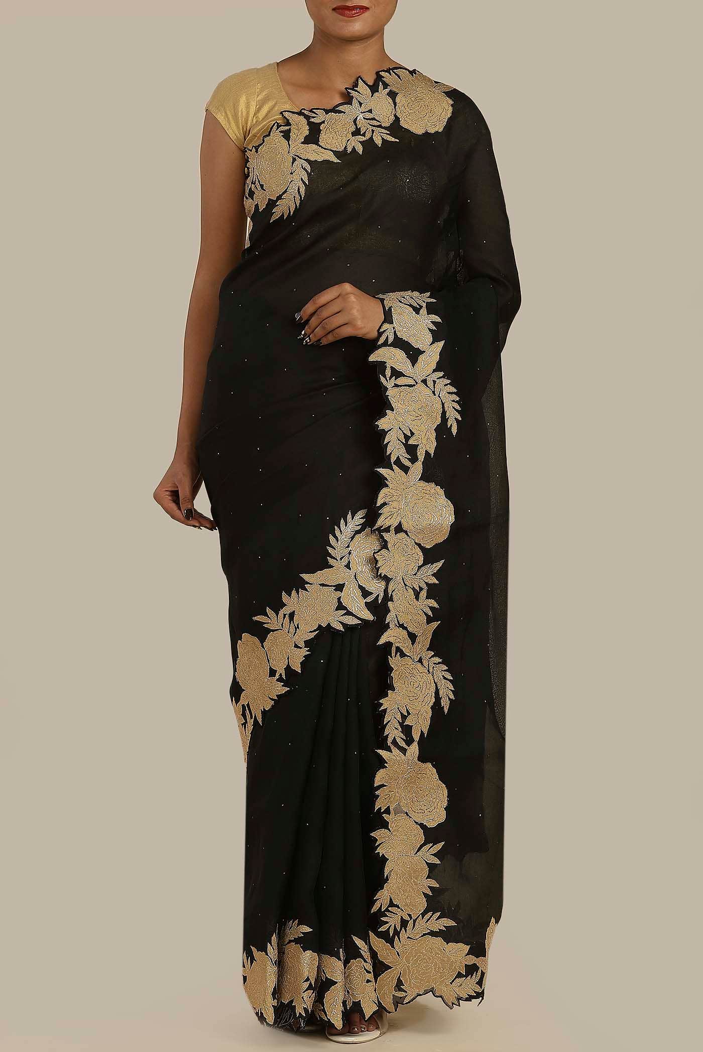 Black Organza Silk Saree