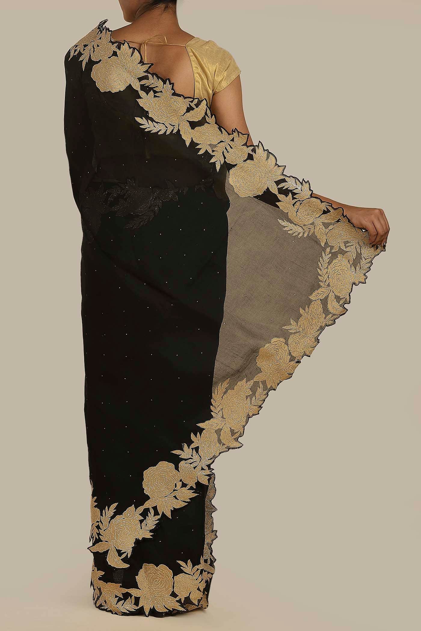 Black Organza Silk Saree