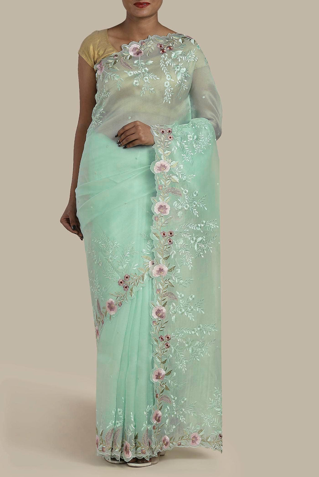 Green Organza Silk Saree