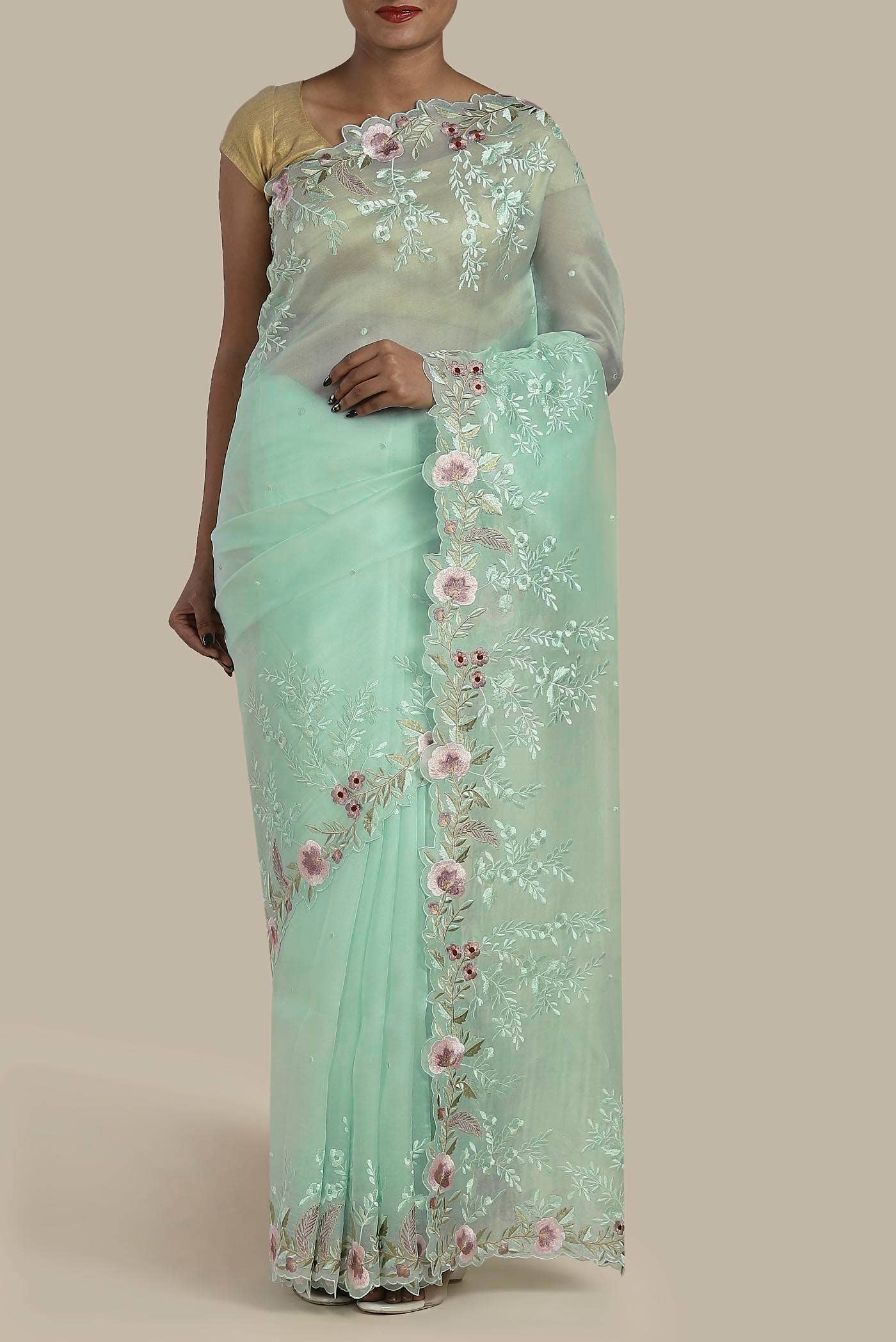 Green Organza Silk Saree