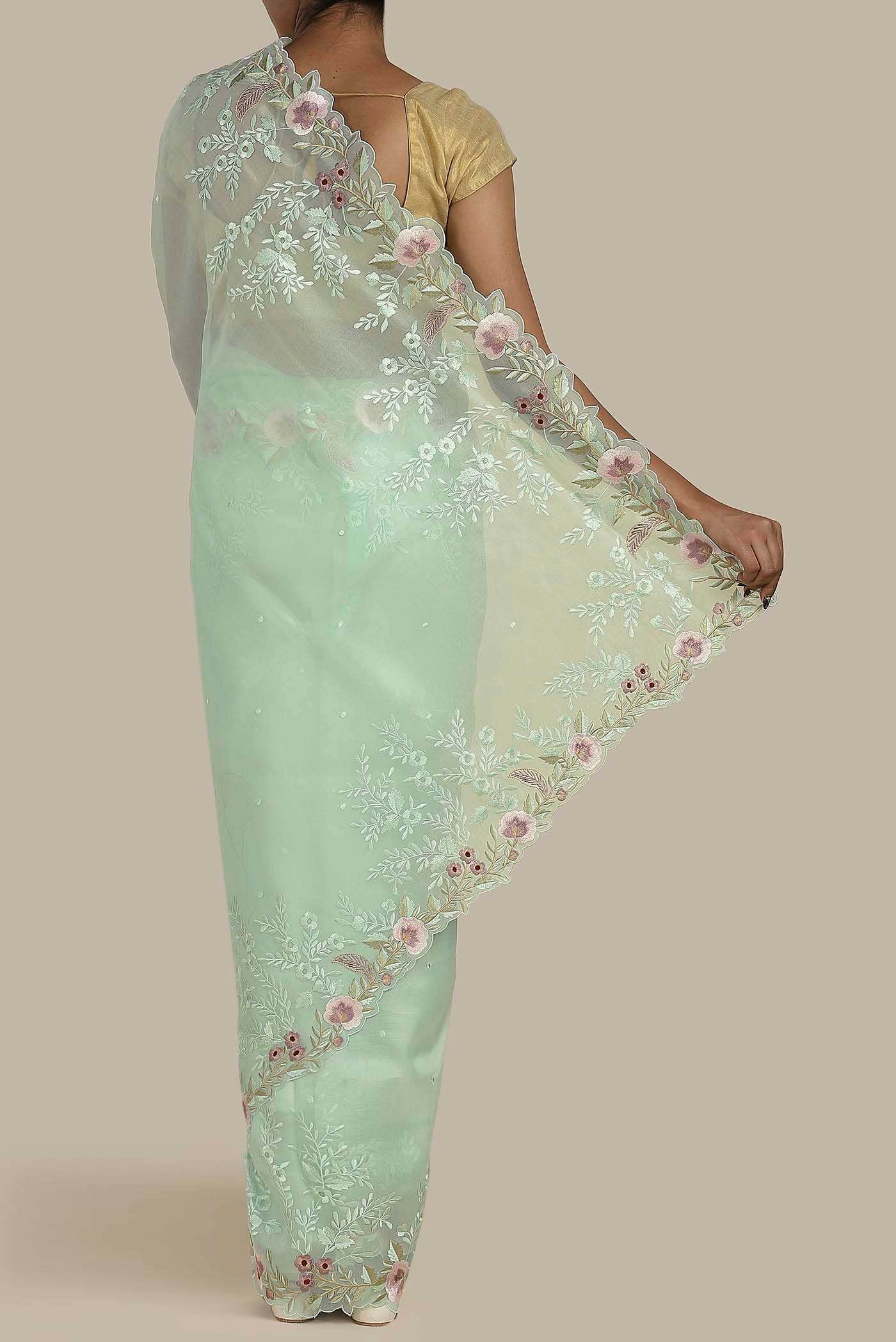 Green Organza Silk Saree