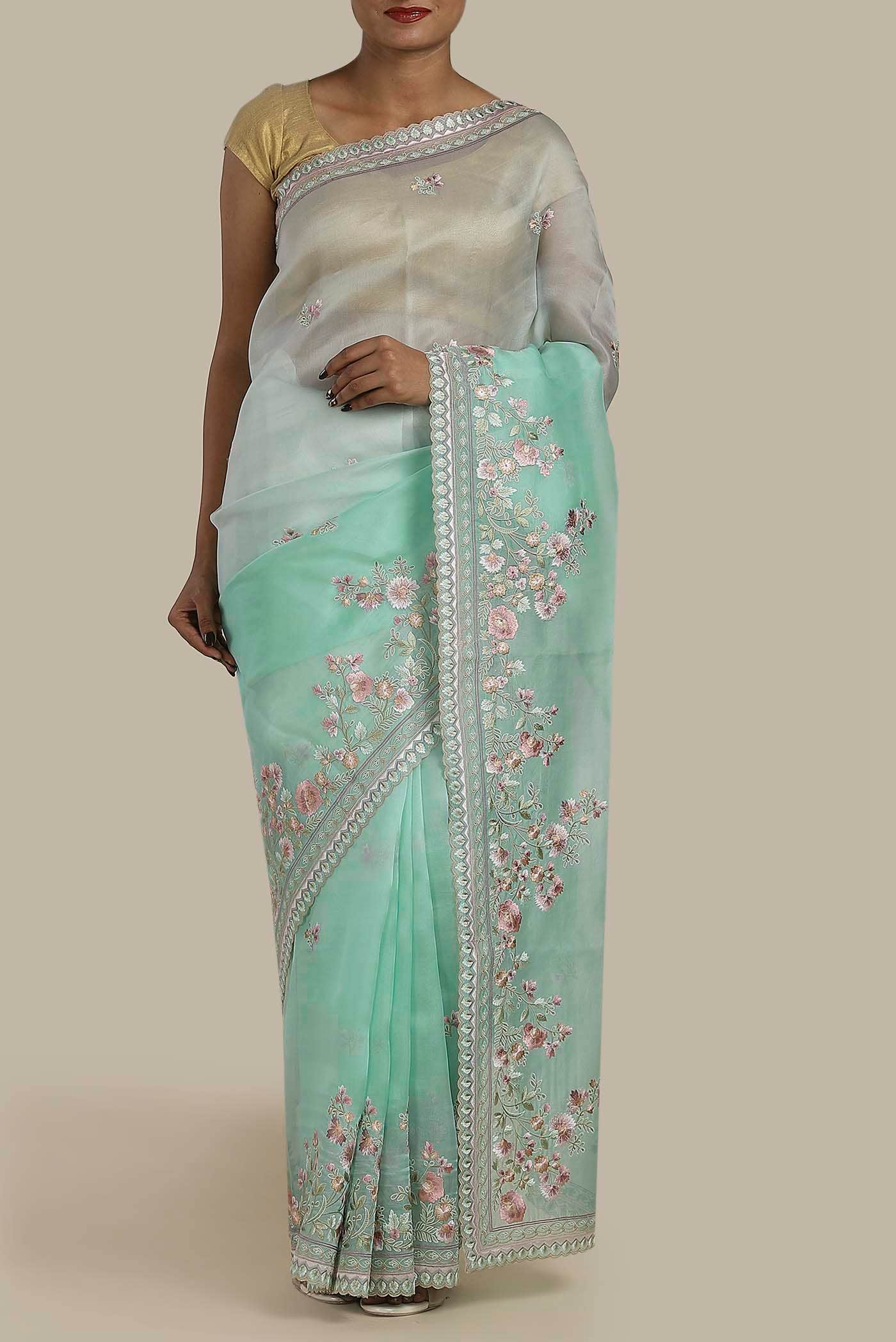 Green Organza Silk Saree