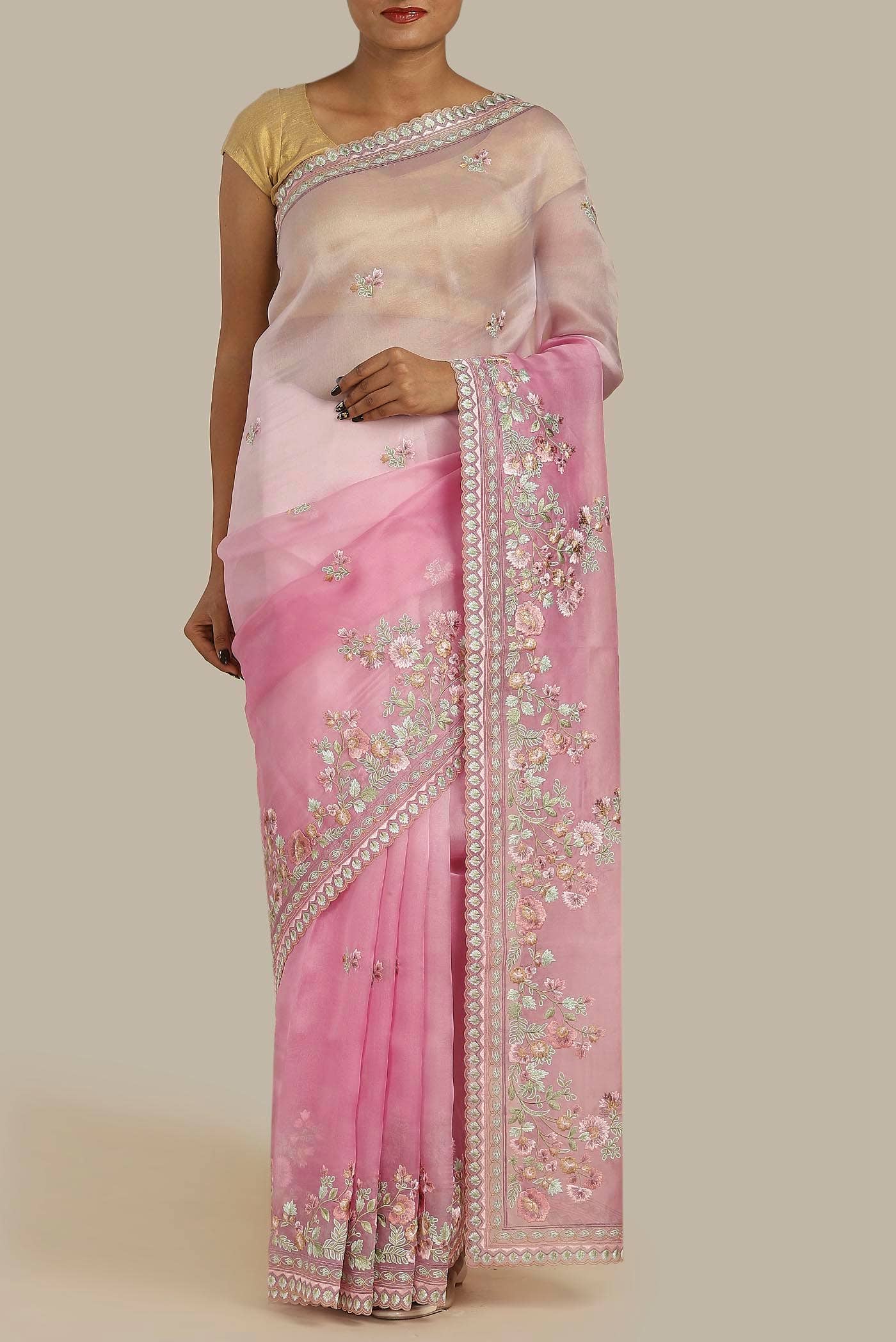 Pink Organza Silk Saree