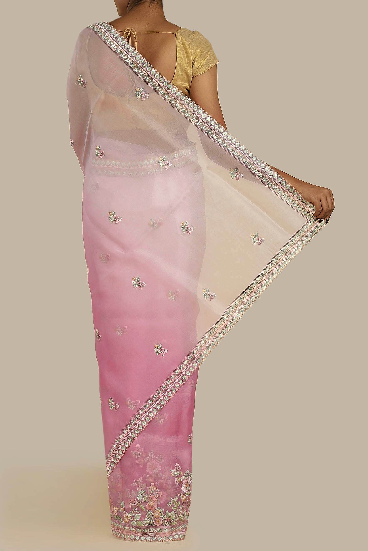 Pink Organza Silk Saree