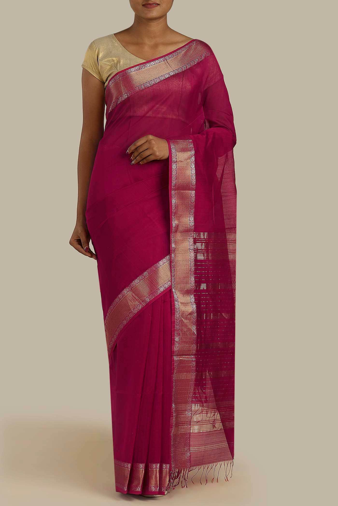 Pink Maheshwari Silk Cotton Saree